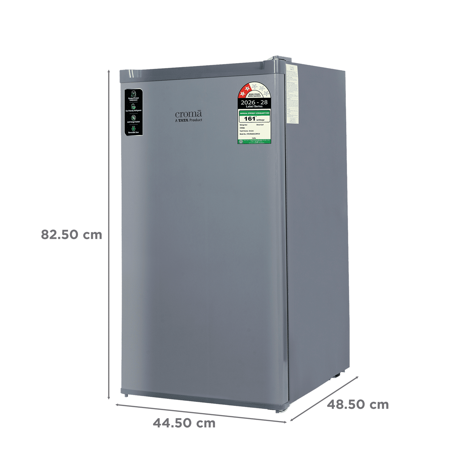 Croma 84 Litres 2 Star Direct Cool Single Door Refrigerator with Anti Fungal Gasket (Grey) Croma 84 Litres 2 Star Direct Cool Single Door Refrigerator with Anti Fungal Gasket (Grey)_2