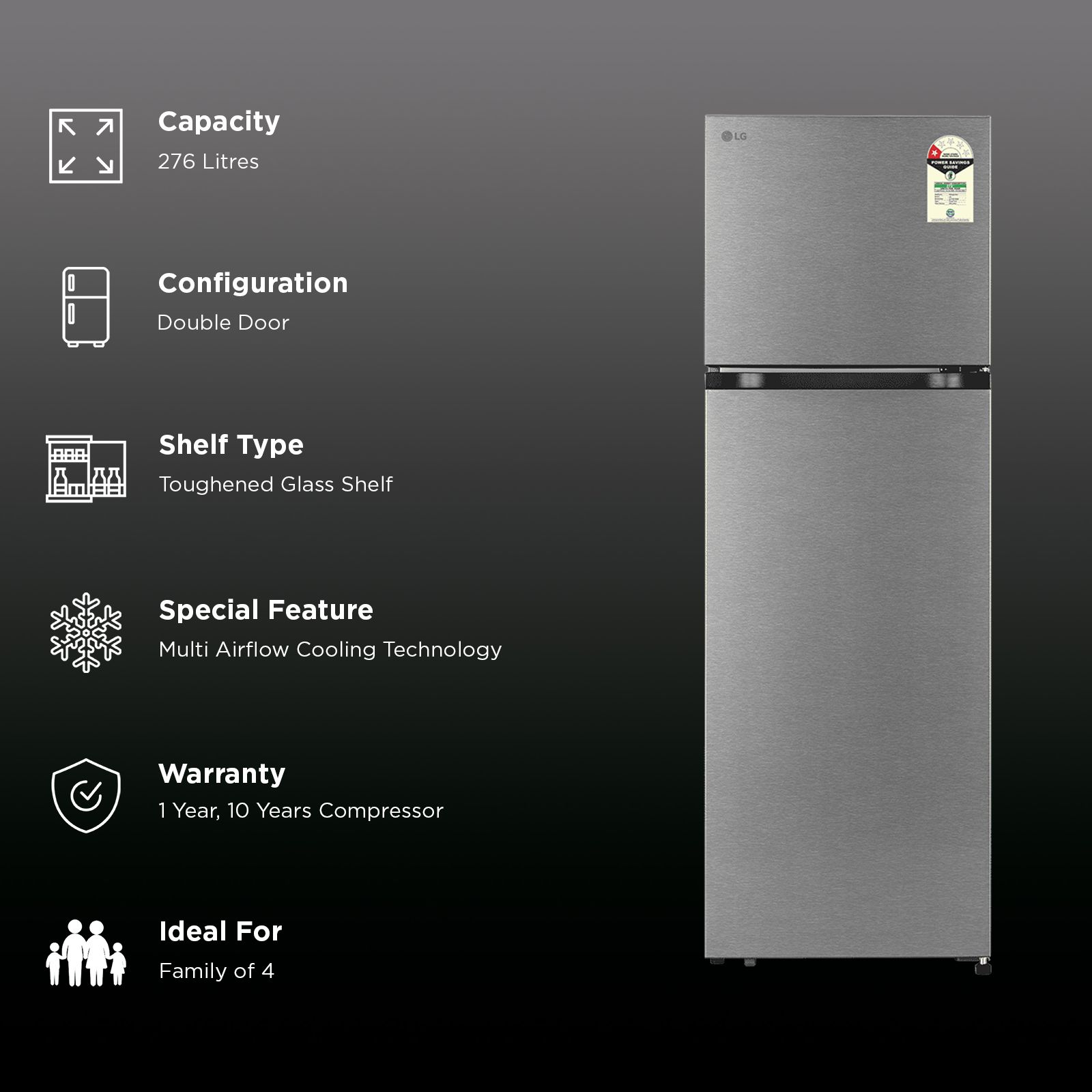 LG 276 Litres 1 Star Frost Free Double Door Refrigerator with Multi Air Flow (GLT2816WXDS, Dazzle Steel) (2026 Model) (2026 Model)_2