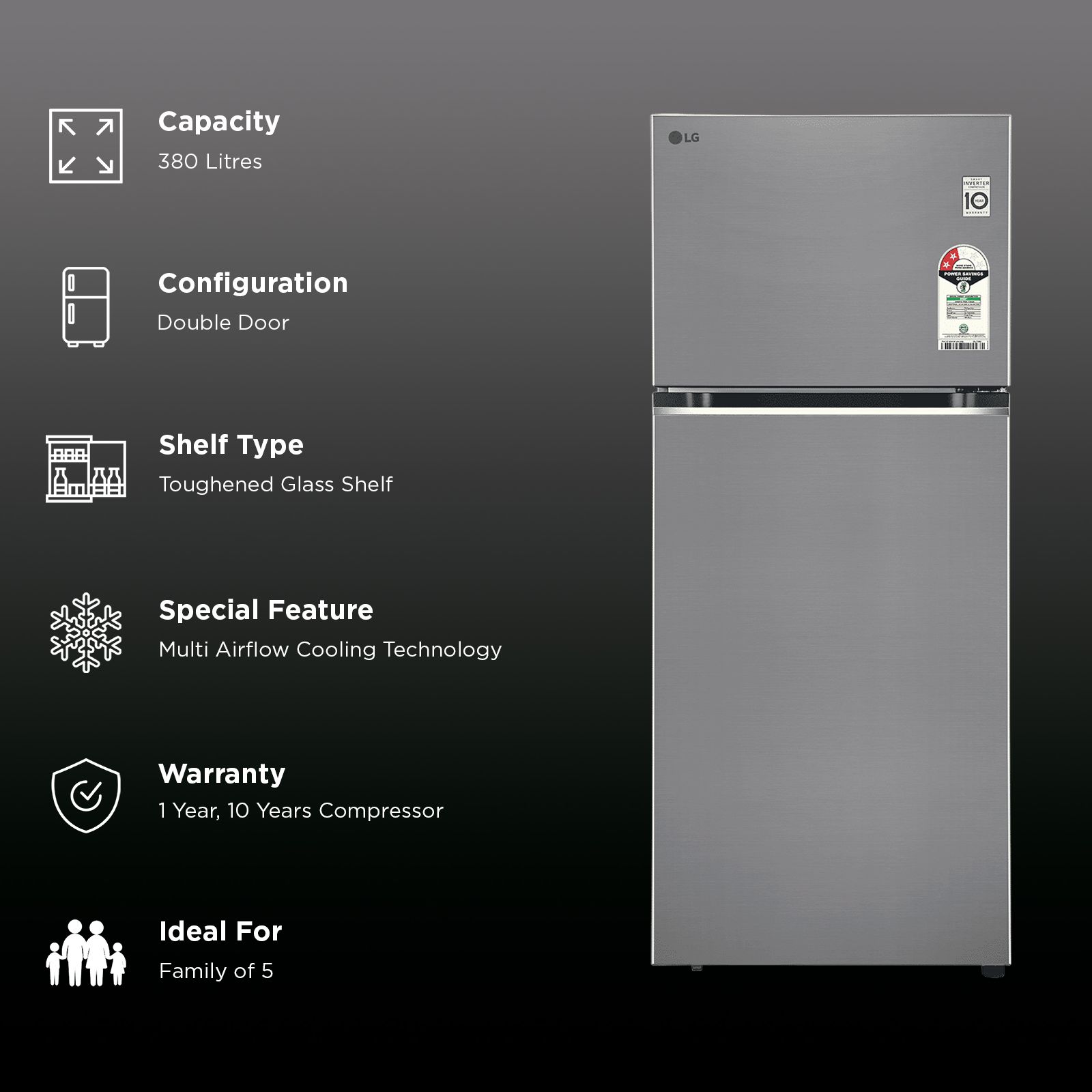 LG 380 Litres 2 Star Frost Free Double Door Smart Wifi Enabled Convertible Refrigerator with Multi Air Flow (GLT3826SNPZ, Shiny Steel) (2026 Model) LG 380 Litres 2 Star Frost Free Double Door Smart Wifi Enabled Convertible Refrigerator with Multi Air Flow (GLT3826SNPZ, Shiny Steel) (2026 Model)_2