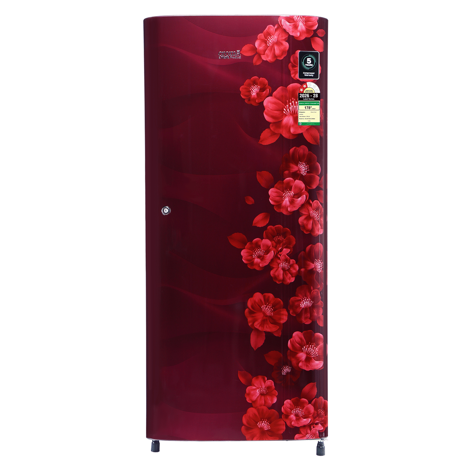 Croma 215 Litres 2 Star Direct Cool Single Door Refrigerator with Antibacterial Gasket (Floral Design, Sunlit Wine) Croma 215 Litres 2 Star Direct Cool Single Door Refrigerator with Antibacterial Gasket (Floral Design, Sunlit Wine)_1