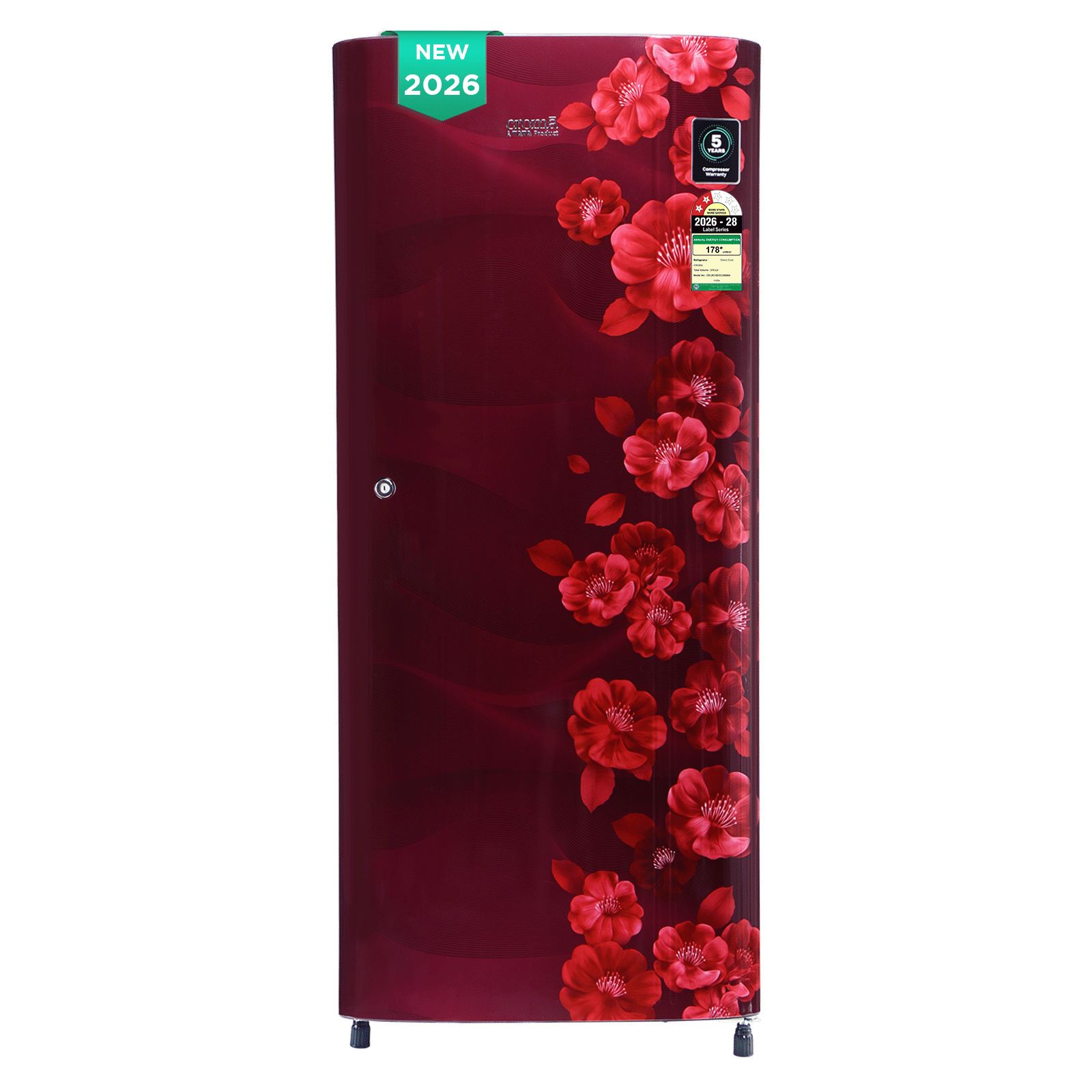 Croma 215 Litres 2 Star Direct Cool Single Door Refrigerator with Antibacterial Gasket (Floral Design, Sunlit Wine) Croma 215 Litres 2 Star Direct Cool Single Door Refrigerator with Antibacterial Gasket (Floral Design, Sunlit Wine)_1