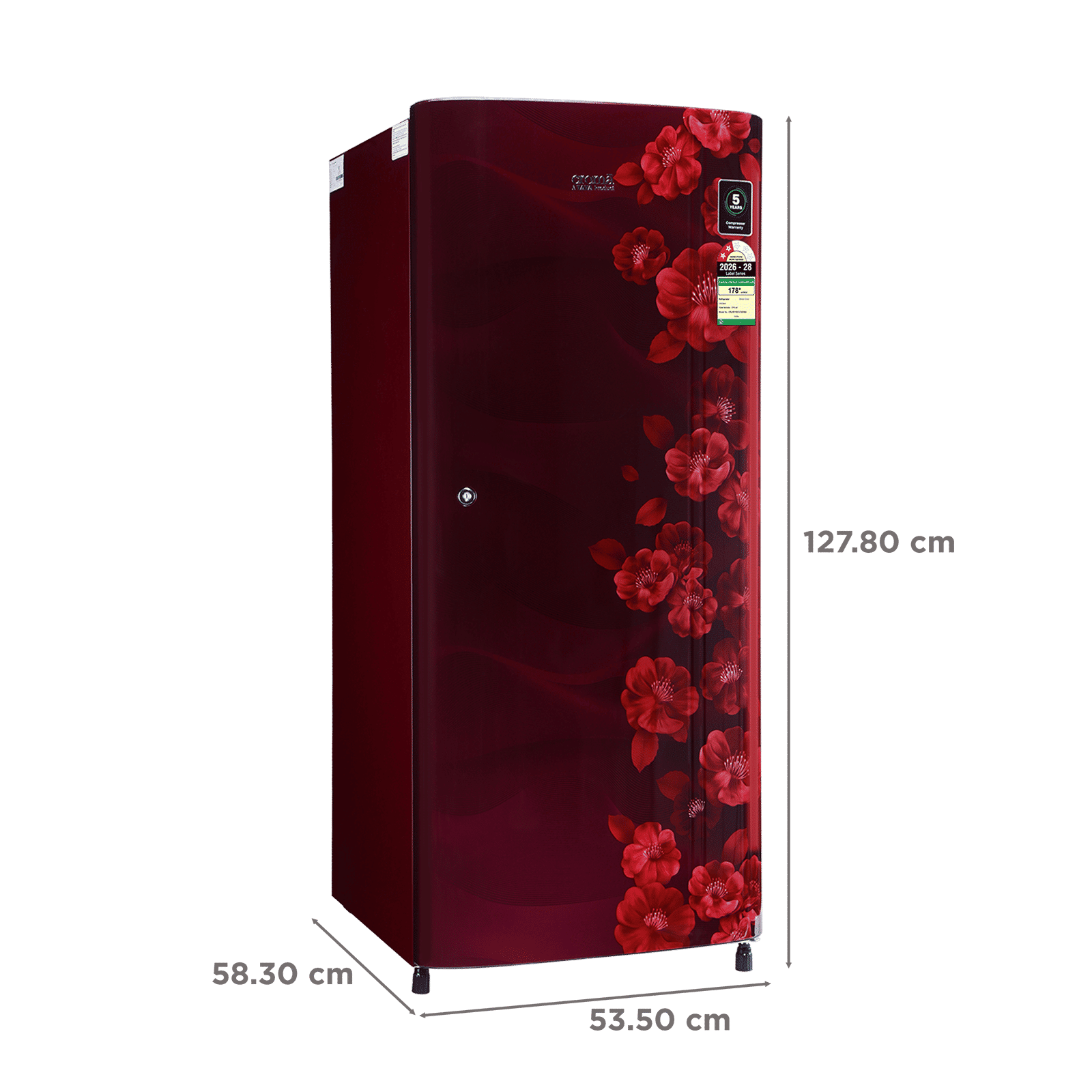 Croma 215 Litres 2 Star Direct Cool Single Door Refrigerator with Antibacterial Gasket (Floral Design, Sunlit Wine) Croma 215 Litres 2 Star Direct Cool Single Door Refrigerator with Antibacterial Gasket (Floral Design, Sunlit Wine)_3