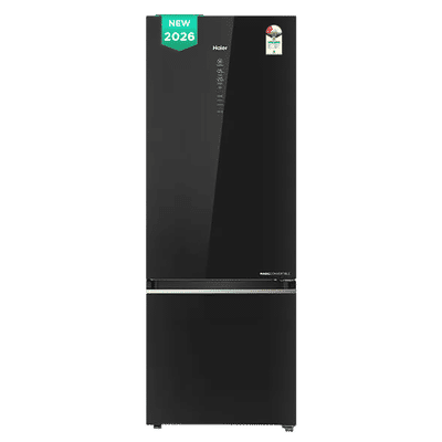 Haier 355 Litres 2 Star Frost Free Double Door Bottom Mount Convertible Refrigerator with Triple Inverter Technology (HRB-4052PKGA-P, Black Glass) (2026 Model) (2026 Model)