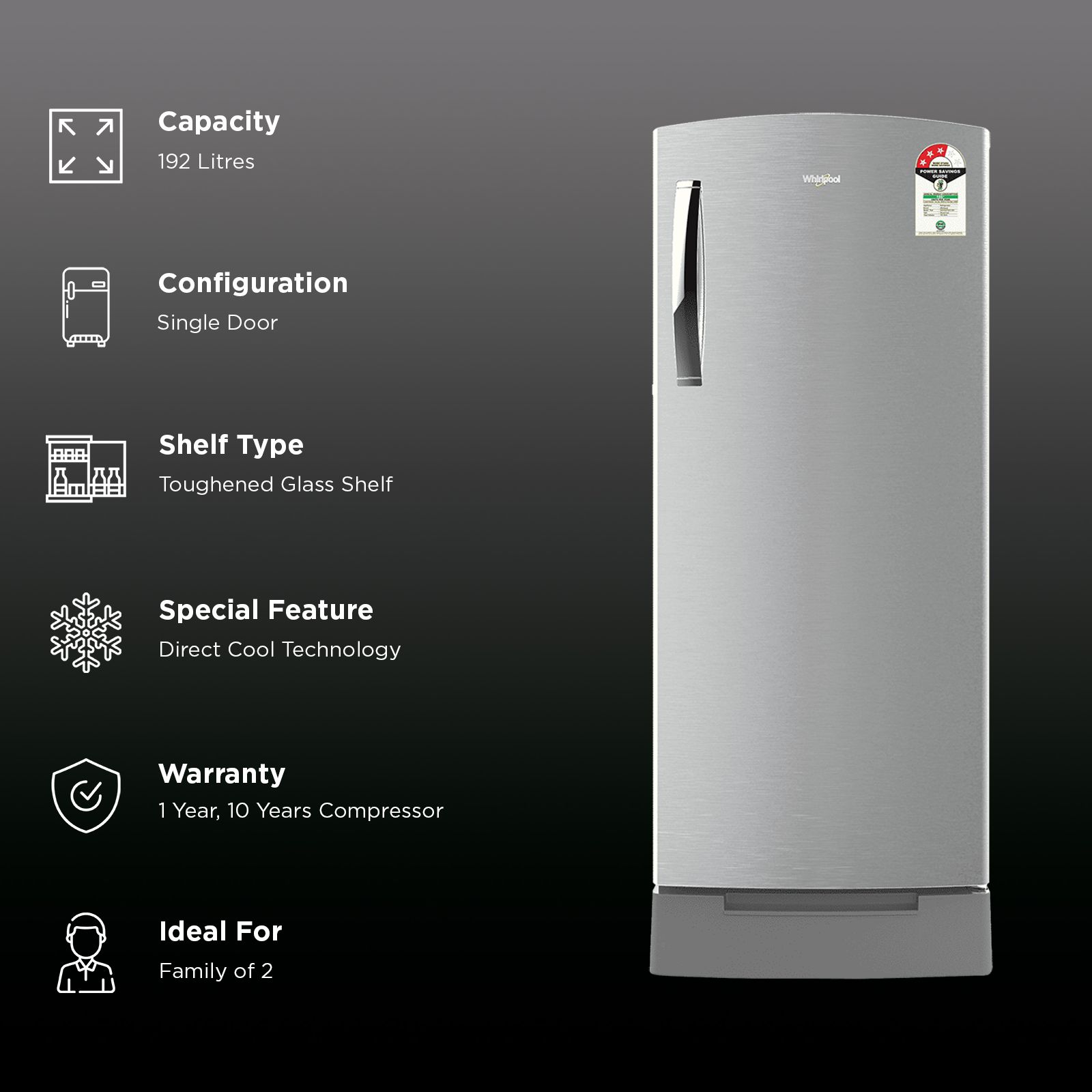 Whirlpool Ice Magic Pro 192 Litres 3 Star Direct Cool Single Door Refrigerator with Microblock Technology (73675, Grey) Whirlpool Ice Magic Pro 192 Litres 3 Star Direct Cool Single Door Refrigerator with Microblock Technology (73675, Grey)_2