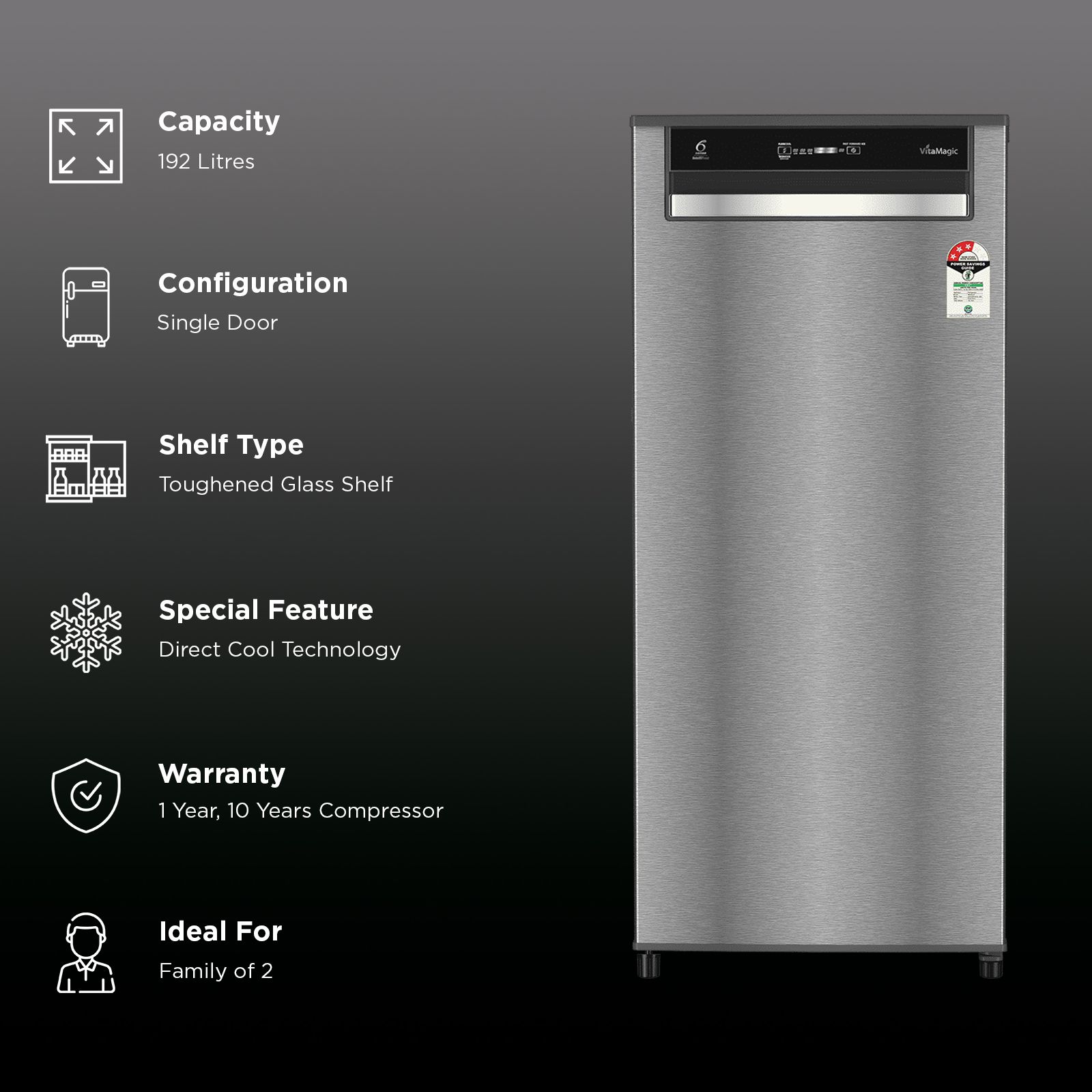 Whirlpool Vitamagic Pro 192 Litres 3 Star Direct Cool Single Door Refrigerator with 6th Sense Intellifrost Technology (73692, Silver)_2