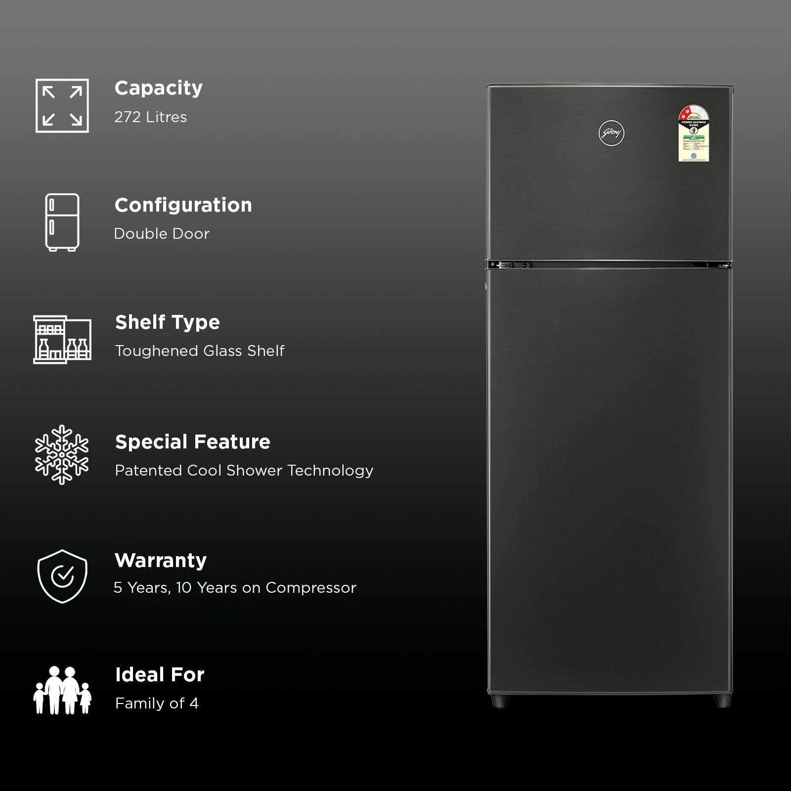 Godrej Valor 272 Litres 2 Star Frost Free Double Door Refrigerator with Anti Bacterial Technology (52141501SD03986, Fossil Steel) Godrej Valor 272 Litres 2 Star Frost Free Double Door Refrigerator with Anti Bacterial Technology (52141501SD03986, Fossil Steel)_2