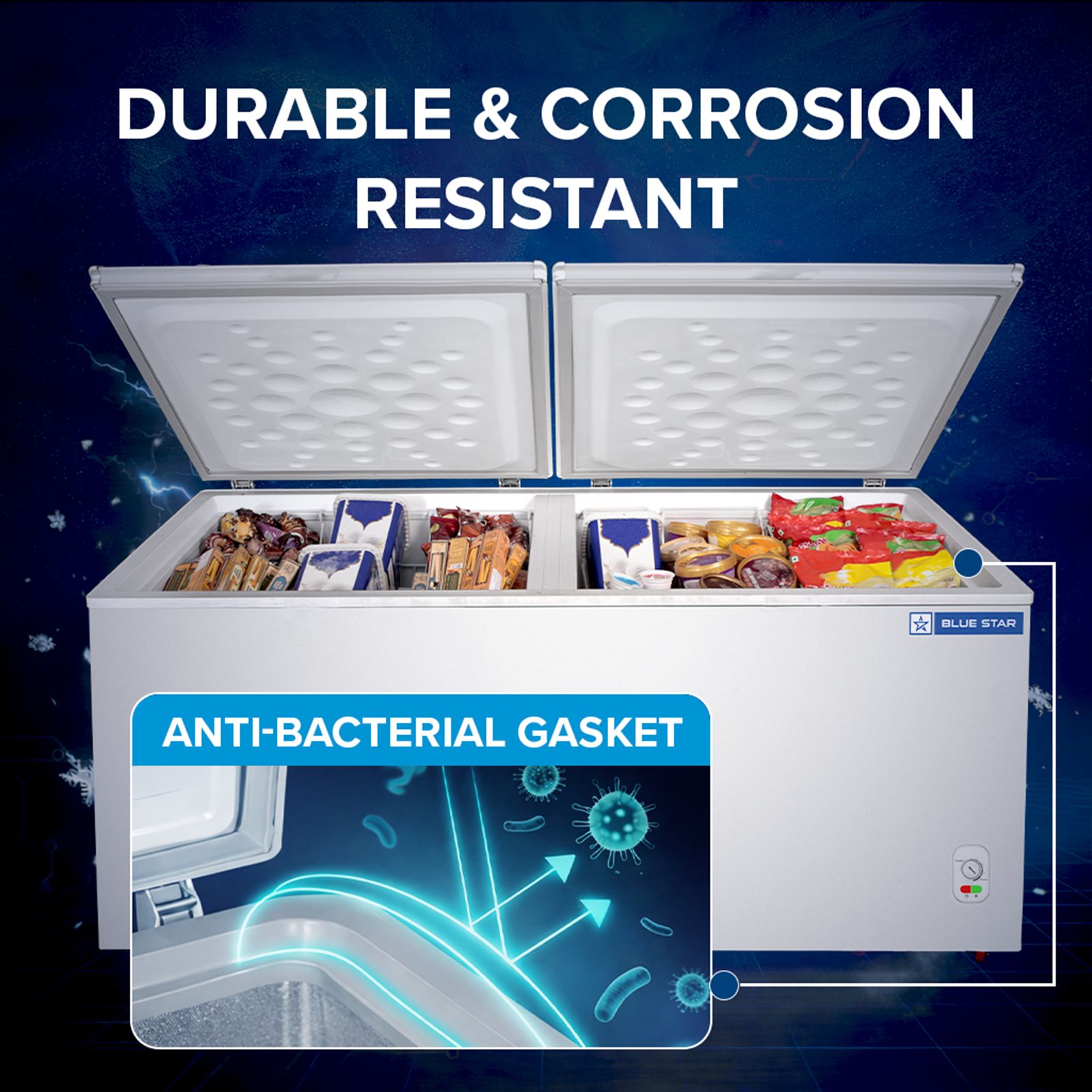Blue Star N Series 391 Litres 2 Star Manual Defrost Double Door Convertible Deep Freezer with Quadracool Technology (HT2-M425, White) Blue Star N Series 391 Litres 2 Star Manual Defrost Double Door Convertible Deep Freezer with Quadracool Technology (HT2-M425, White)_12