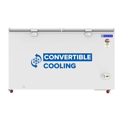 Blue Star N Series 400 Litres 4 Star Manual Defrost Double Door Convertible Deep Freezer with Quadracool Technology (HT4-N450, White)