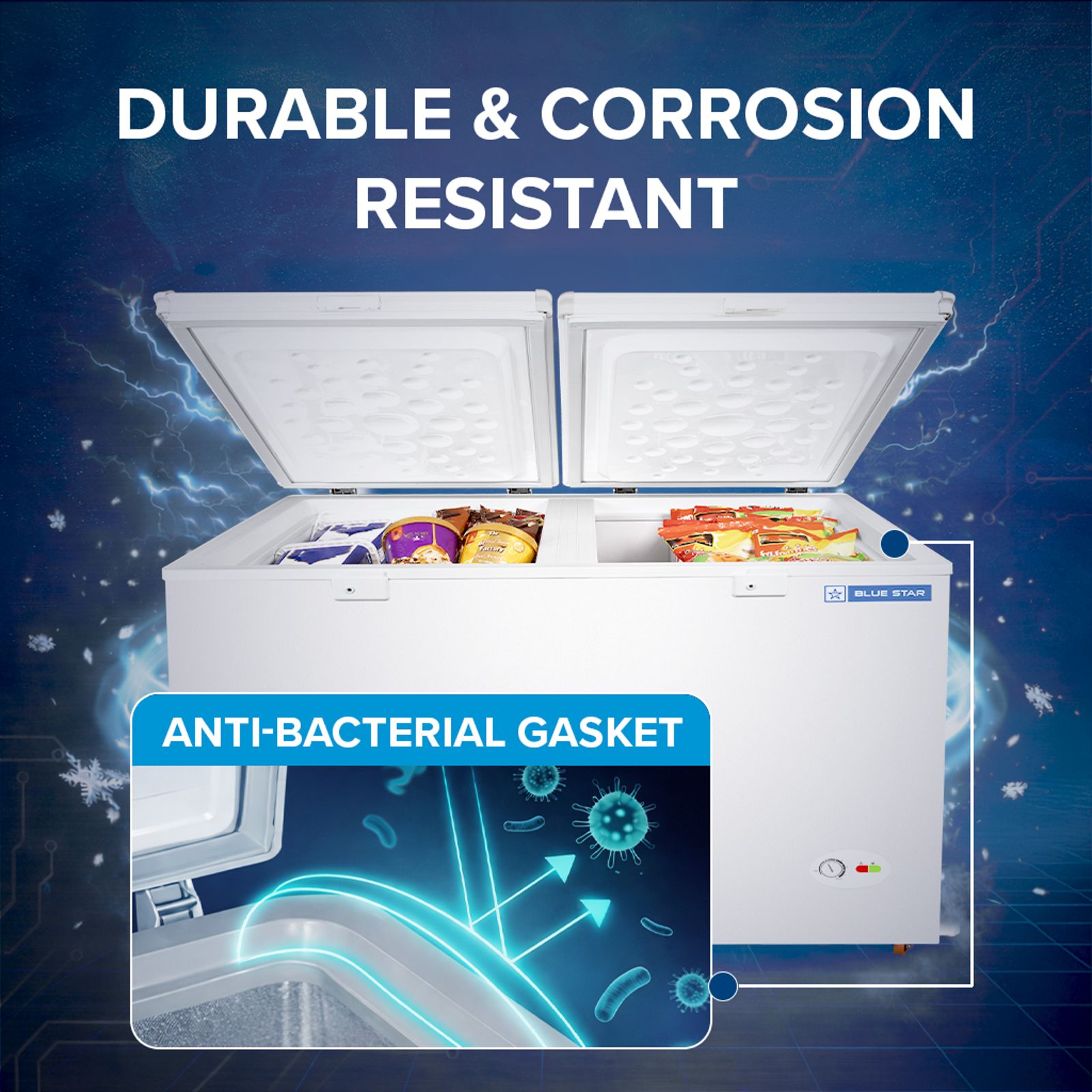 Blue Star N Series 400 Litres 4 Star Manual Defrost Double Door Convertible Deep Freezer with Quadracool Technology (HT4-N450, White)_9