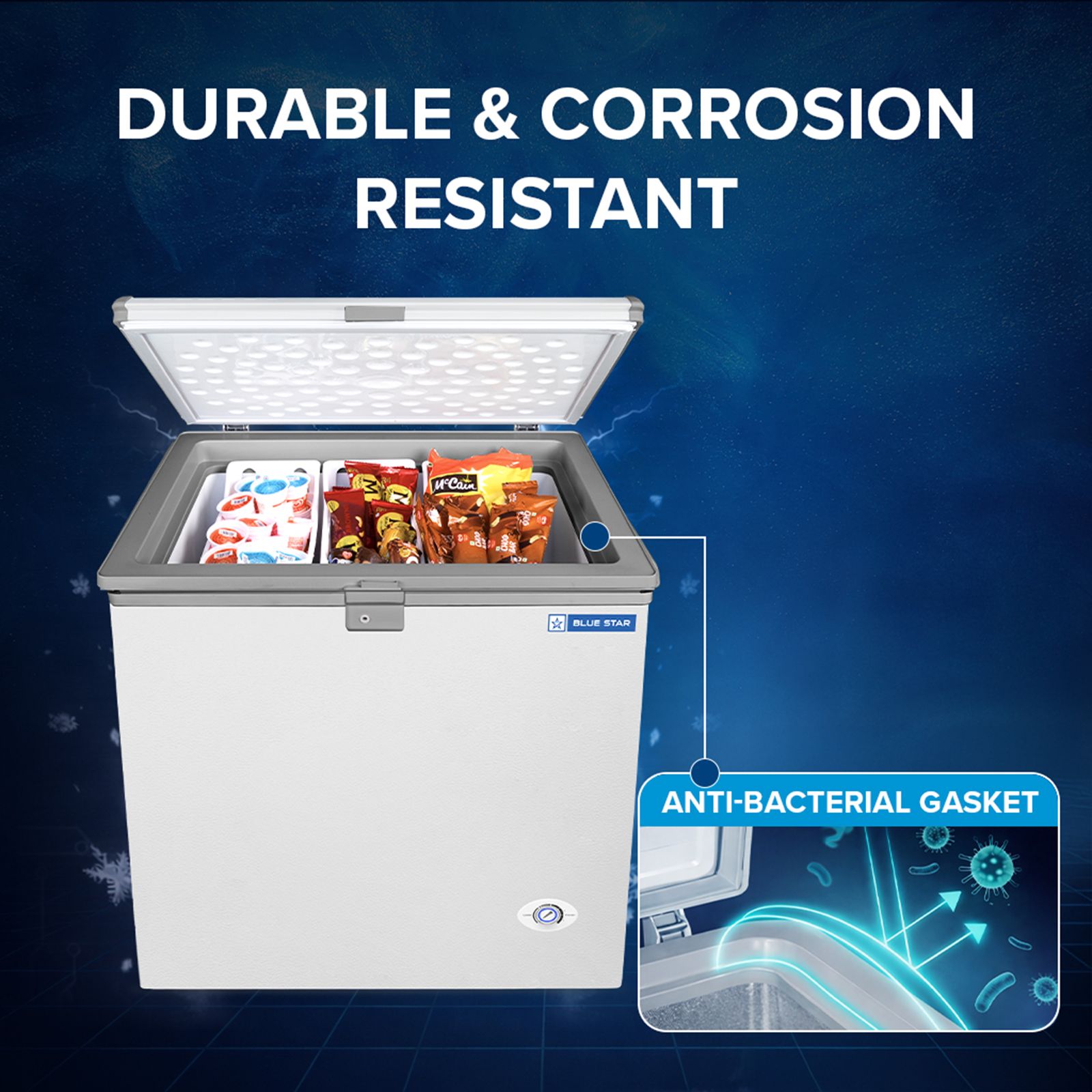 Blue Star N Series 150 Litres 3 Star Direct Cool Single Door Deep Freezer with Quadracool Technology (HT3-N180, White) Blue Star N Series 150 Litres 3 Star Direct Cool Single Door Deep Freezer with Quadracool Technology (HT3-N180, White)_8