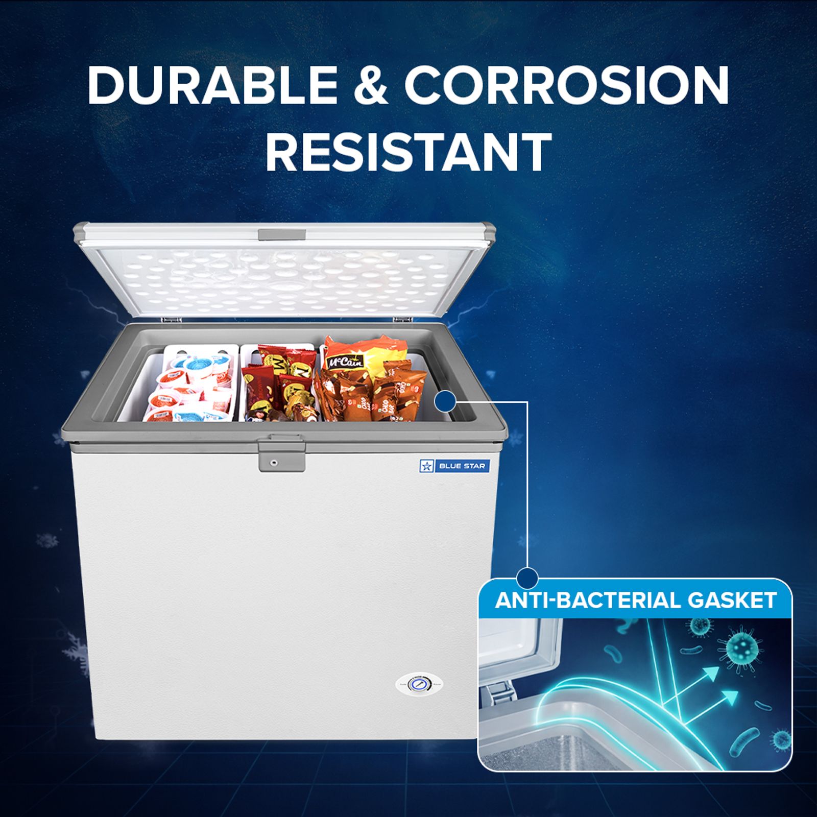 Blue Star N Series 201 Litres 3 Star Direct Cool Single Door Deep Freezer with Quadracool Technology (HT3-N230, White) Blue Star N Series 201 Litres 3 Star Direct Cool Single Door Deep Freezer with Quadracool Technology (HT3-N230, White)_9