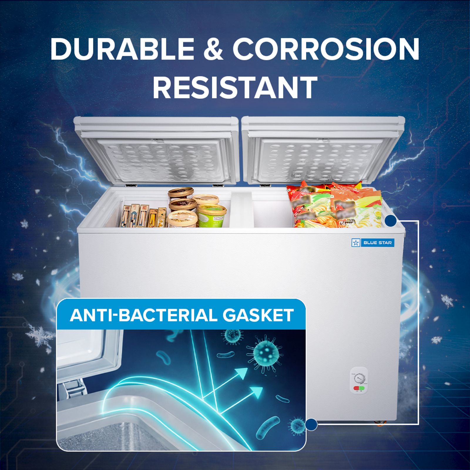 Blue Star N Series 293 Litres 3 Star Manual Defrost Double Door Convertible Deep Freezer with Quadracool Technology (HT3-M325, White) Blue Star N Series 293 Litres 3 Star Manual Defrost Double Door Convertible Deep Freezer with Quadracool Technology (HT3-M325, White)_9