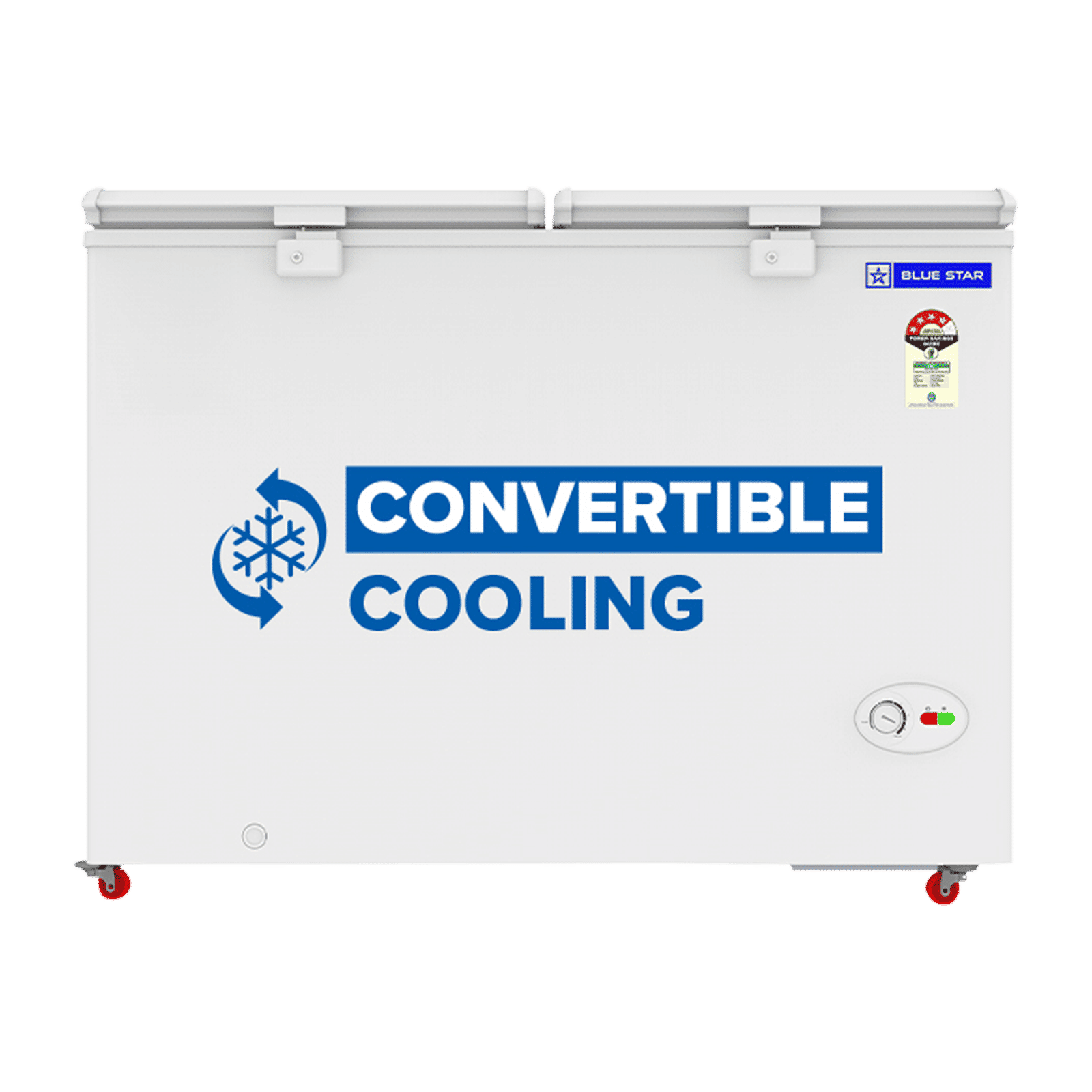 Blue Star N Series 300 Litres 4 Star Manual Defrost Double Door Convertible Deep Freezer with Quadracool Technology (HT4-N350, White)_1