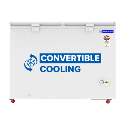Blue Star N Series 300 Litres 4 Star Manual Defrost Double Door Convertible Deep Freezer with Quadracool Technology (HT4-N350, White)