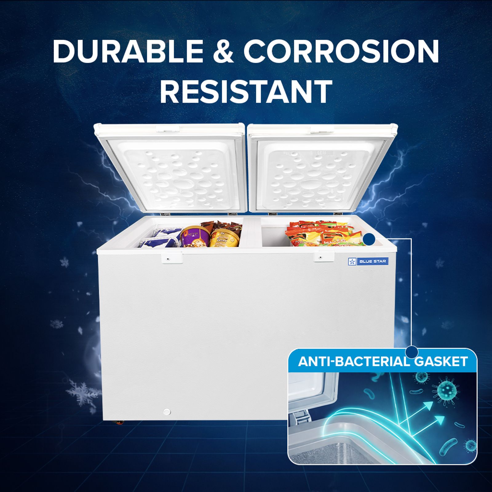Blue Star N Series 300 Litres 4 Star Manual Defrost Double Door Convertible Deep Freezer with Quadracool Technology (HT4-N350, White)_6