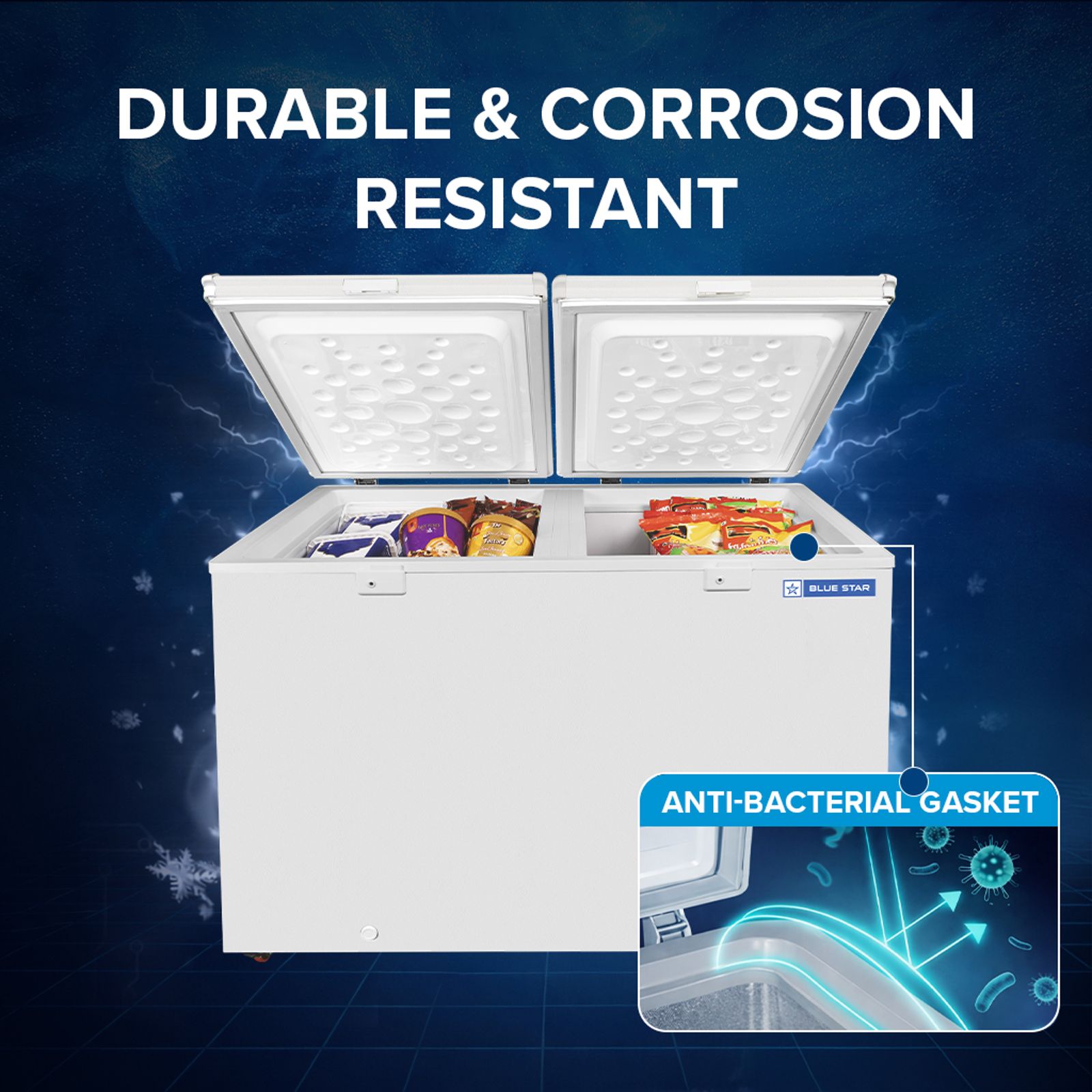 Blue Star N Series 350 Litres 4 Star Manual Defrost Double Door Convertible Deep Freezer with Quadracool Technology (HT4-N375, White)_7