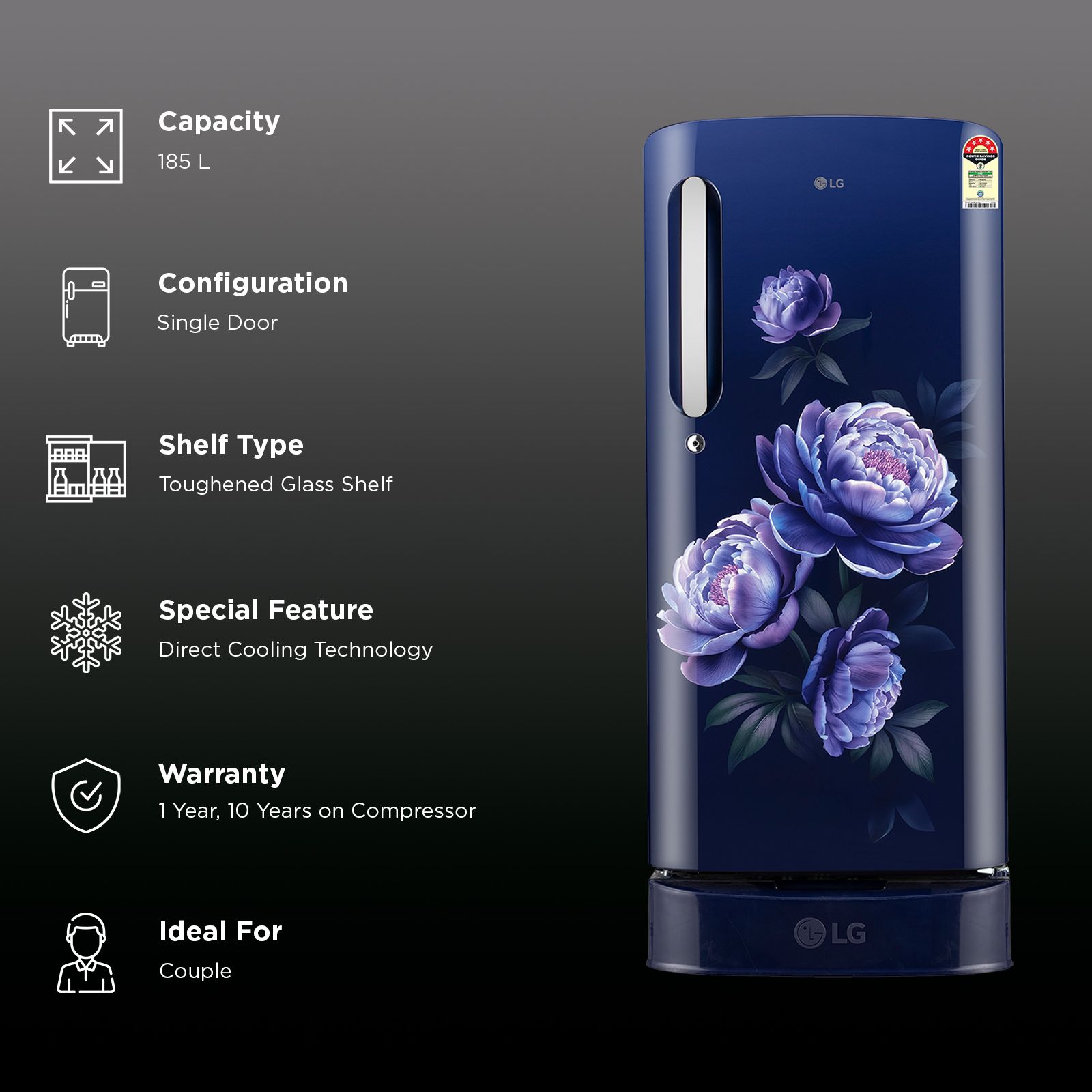 LG 185 Litres 5 Star Direct Cool Single Door Refrigerator with Anti Bacterial Gasket (GLD1956ZARG, Royal Glory)_2