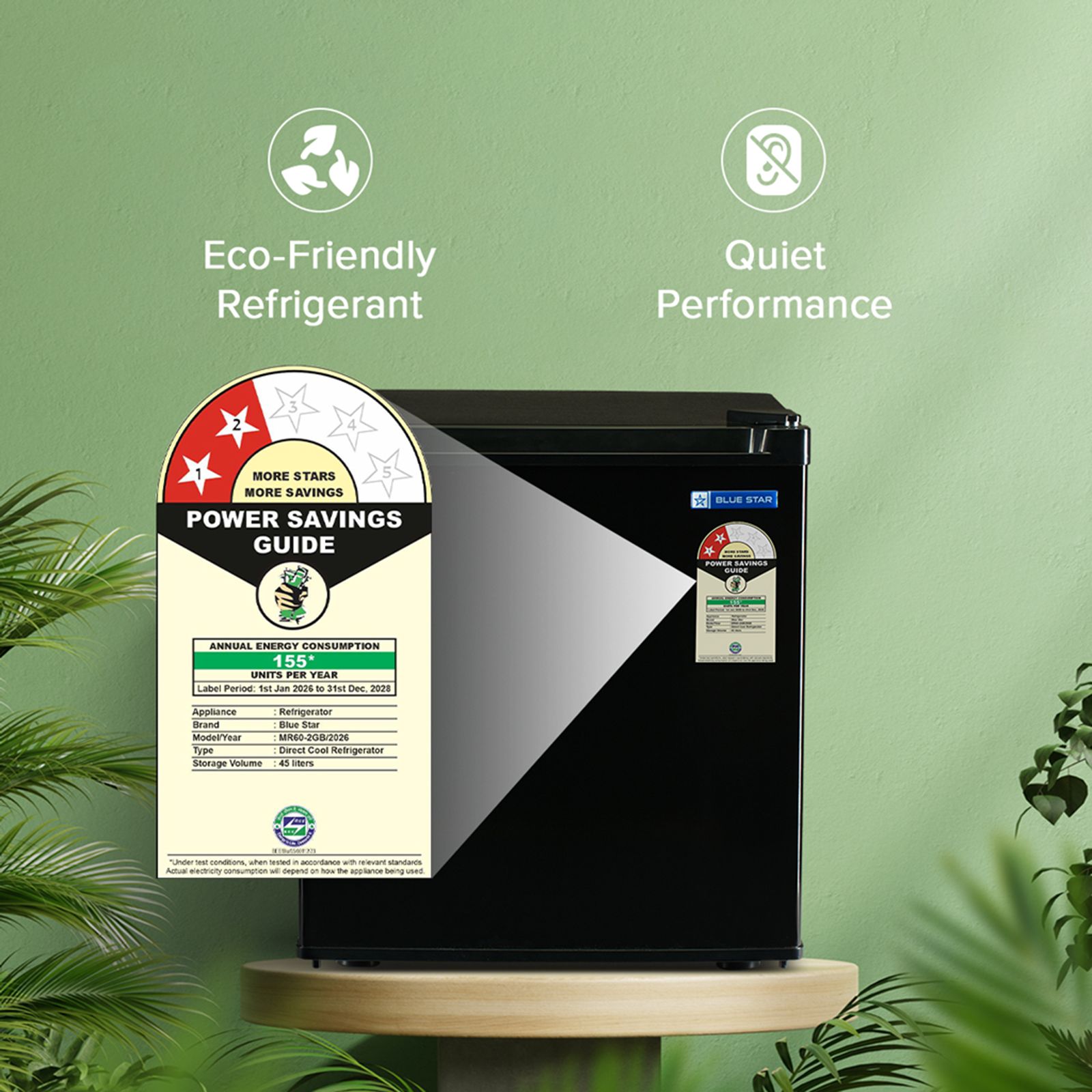 Blue Star G Series 45 Litres 2 Star Direct Cool Single Door Mini Refrigerator with Reversible Door (MR60-2GB, Black)_3