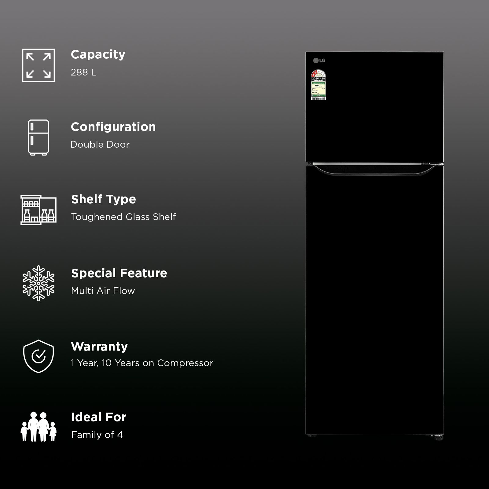 LG 29 288 Litres 2 Star Frost Free Double Door Convertible Refrigerator with Smart Diagnosis (GLT2926PDES, Ebony Sheen)_2