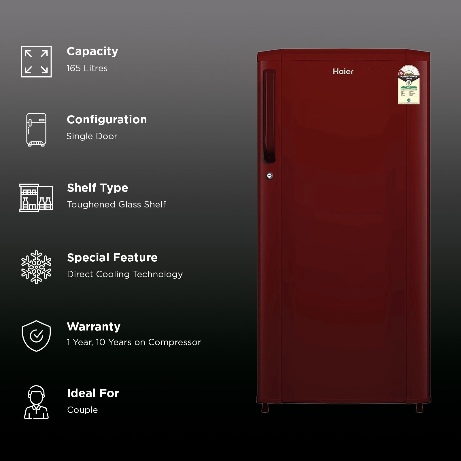 Haier HRD 165 Litres 1 Star Direct Cool Single Door Refrigerator with Diamond Edge Freezing Technology (HRD-1851BBRA-P, Red Mono) Haier HRD 165 Litres 1 Star Direct Cool Single Door Refrigerator with Diamond Edge Freezing Technology (HRD-1851BBRA-P, Red Mono)_2