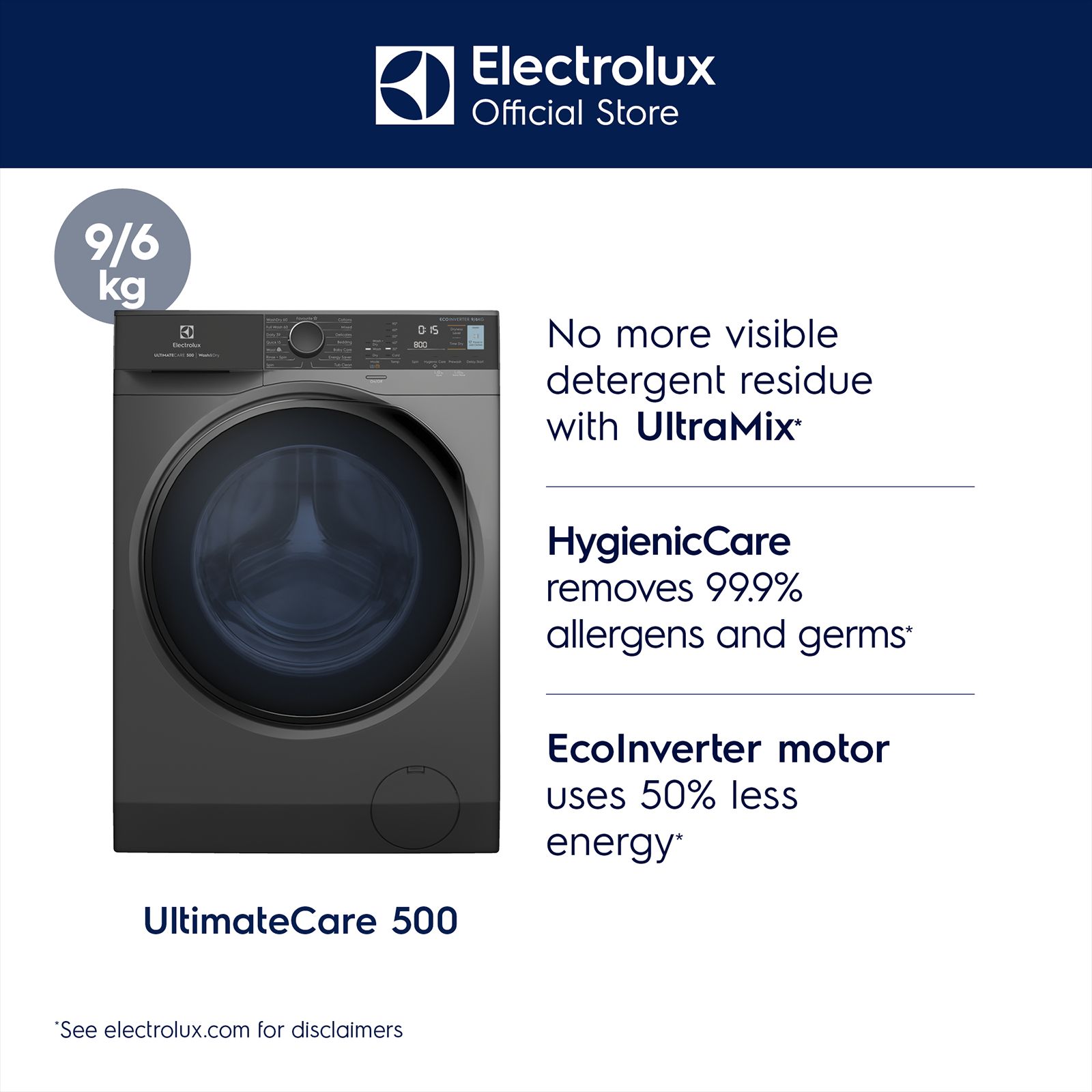 Electrolux 9 kg Fully Automatic Front Load Washer Dryer (UltimateCare 500, EWW9024P5SB, UltraMix Technology, Dark Silver) Electrolux 9 kg Fully Automatic Front Load Washer Dryer (UltimateCare 500, EWW9024P5SB, UltraMix Technology, Dark Silver)_10