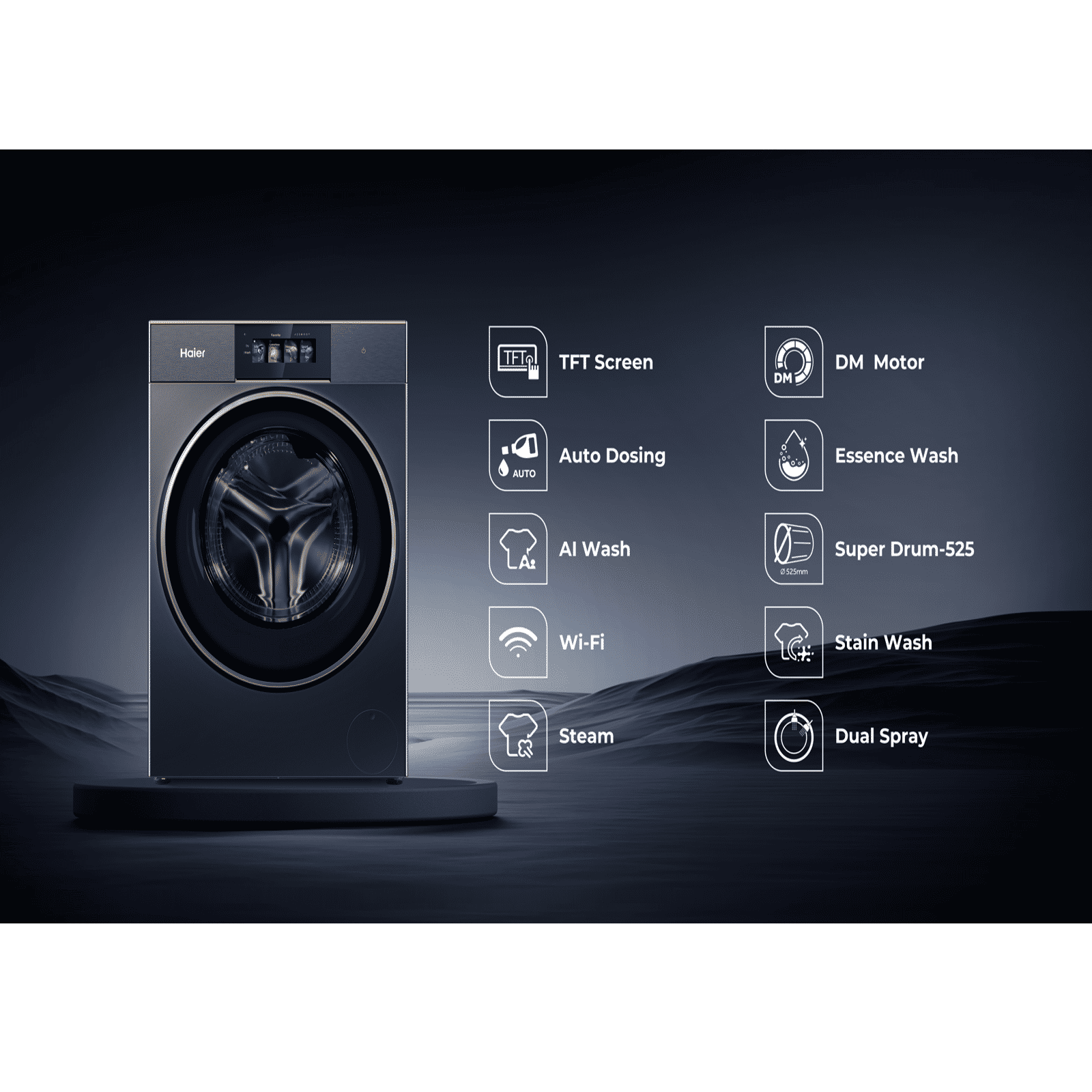 Haier 12/7 kg 5 Star Wi-Fi Inverter Fully Automatic Front Load Washing Machine (F17 Series, HWD120-DM14F17BKU1, Smart Tilted Touch Screen, Black) Haier 12/7 kg 5 Star Wi-Fi Inverter Fully Automatic Front Load Washing Machine (F17 Series, HWD120-DM14F17BKU1, Smart Tilted Touch Screen, Black)_13