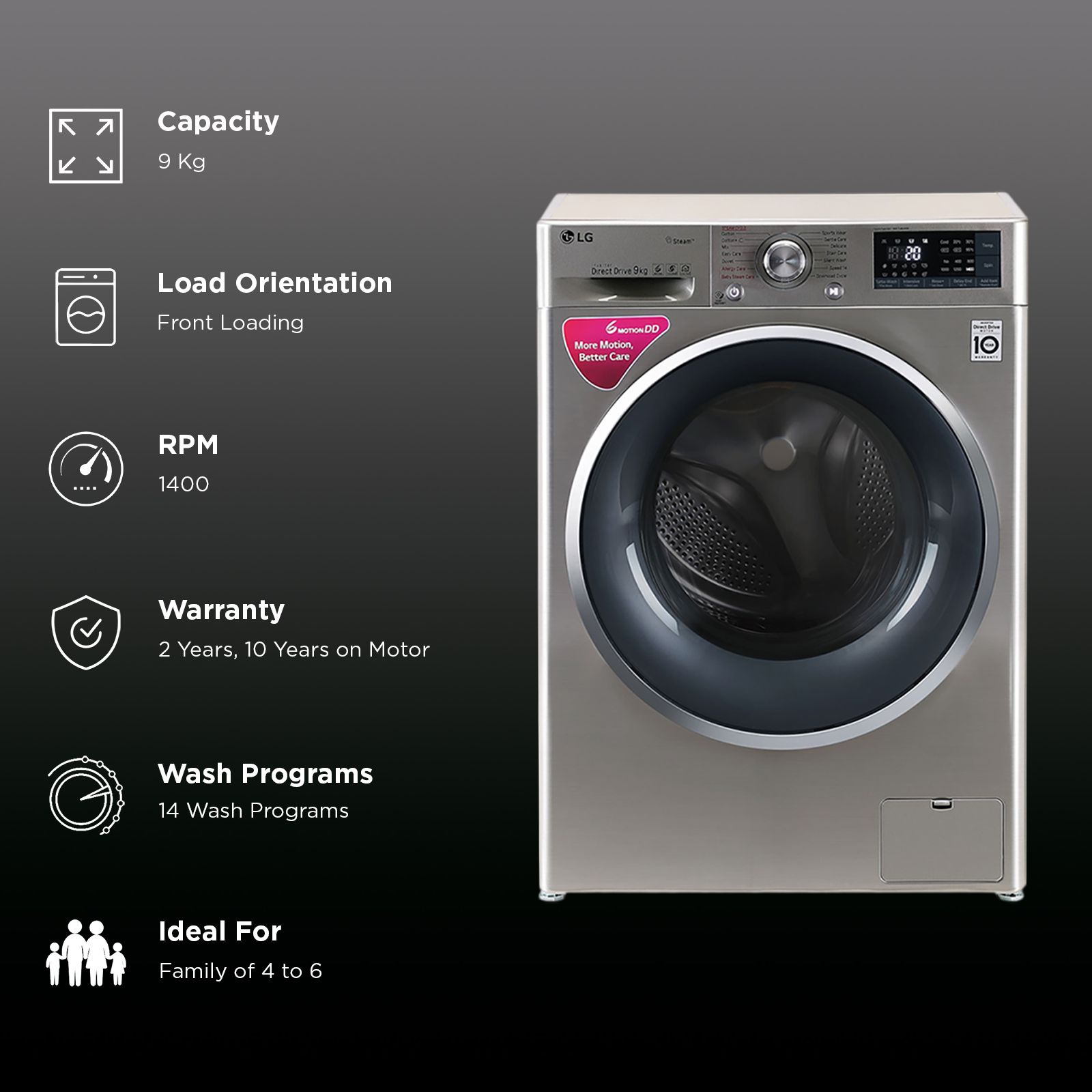 LG 9 kg Fully Automatic Front Load Washing Machine (FHT1409SWSASSPEIL, SmartThinQ with Wi-Fi, Stainless Steel)_2