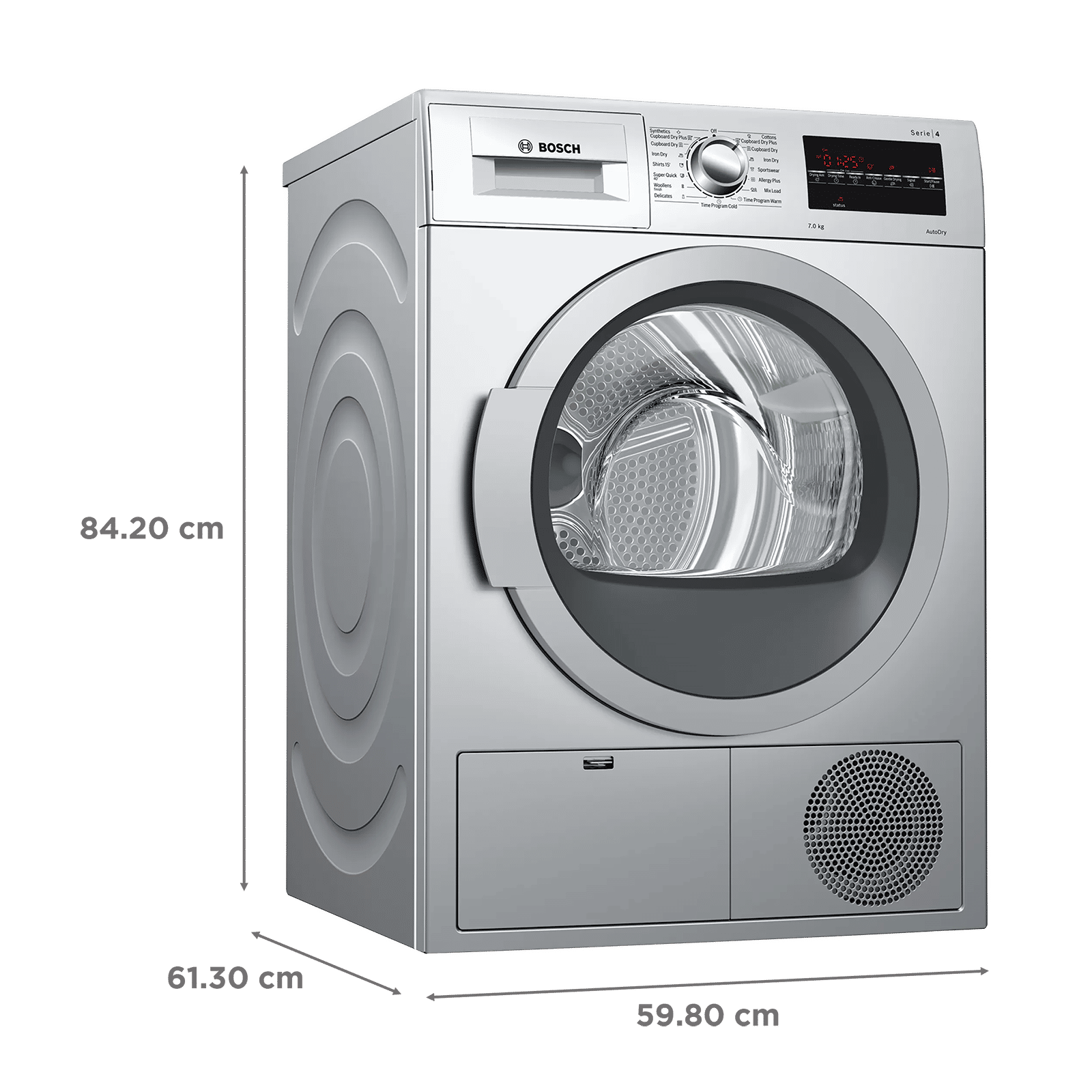 BOSCH 7 kg 5 Star Fully Automatic Front Load Dryer (Series 4, WTG86409IN, In-Built Heater, Silver)_3