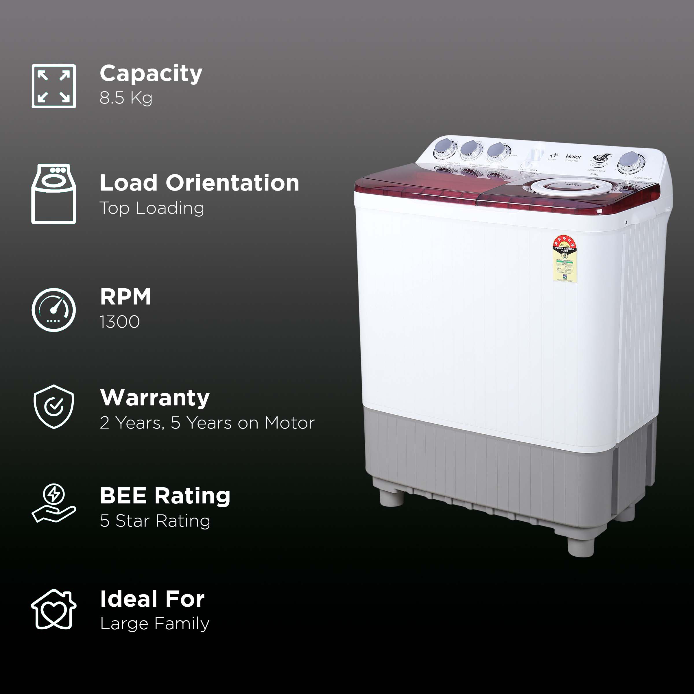 Haier 8.5 kg 5 Star Semi Automatic Washing Machine with 4D Magic Filter (HTW85-186S, Titanium Grey) Haier 8.5 kg 5 Star Semi Automatic Washing Machine with 4D Magic Filter (HTW85-186S, Titanium Grey)_2