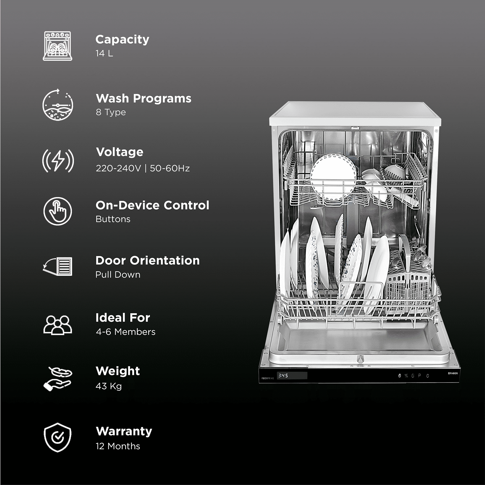 FABER FBID 8PR 14S 14 Place Settings Built-in Dishwasher with Salt & Rinse Aid Indicators (Stainless Steel) FABER FBID 8PR 14S 14 Place Settings Built-in Dishwasher with Salt & Rinse Aid Indicators (Stainless Steel)_3