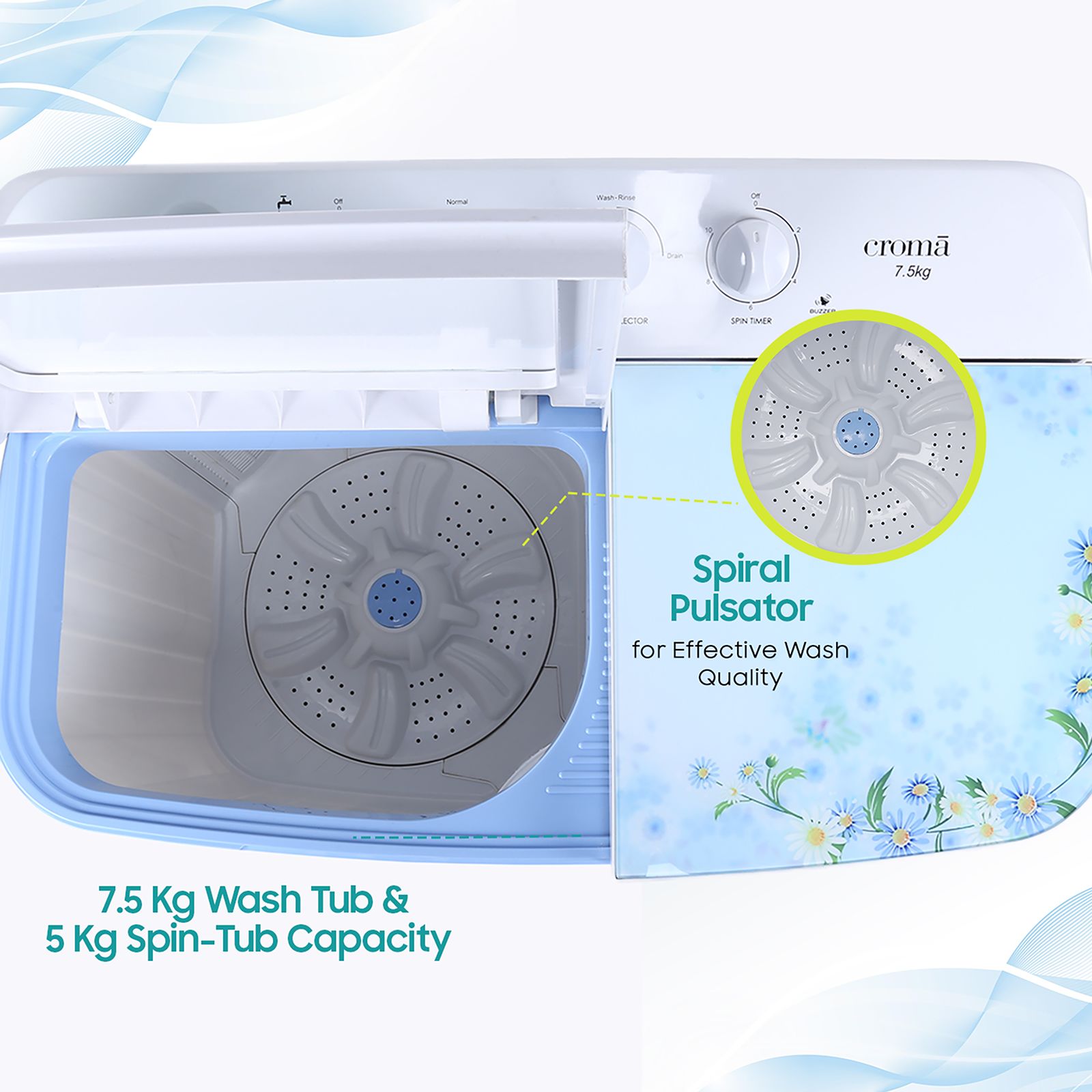 Croma 7.5 kg Semi Automatic Washing Machine with Auto Unbalancing Detection ( White) Croma 7.5 kg Semi Automatic Washing Machine with Auto Unbalancing Detection ( White)_12