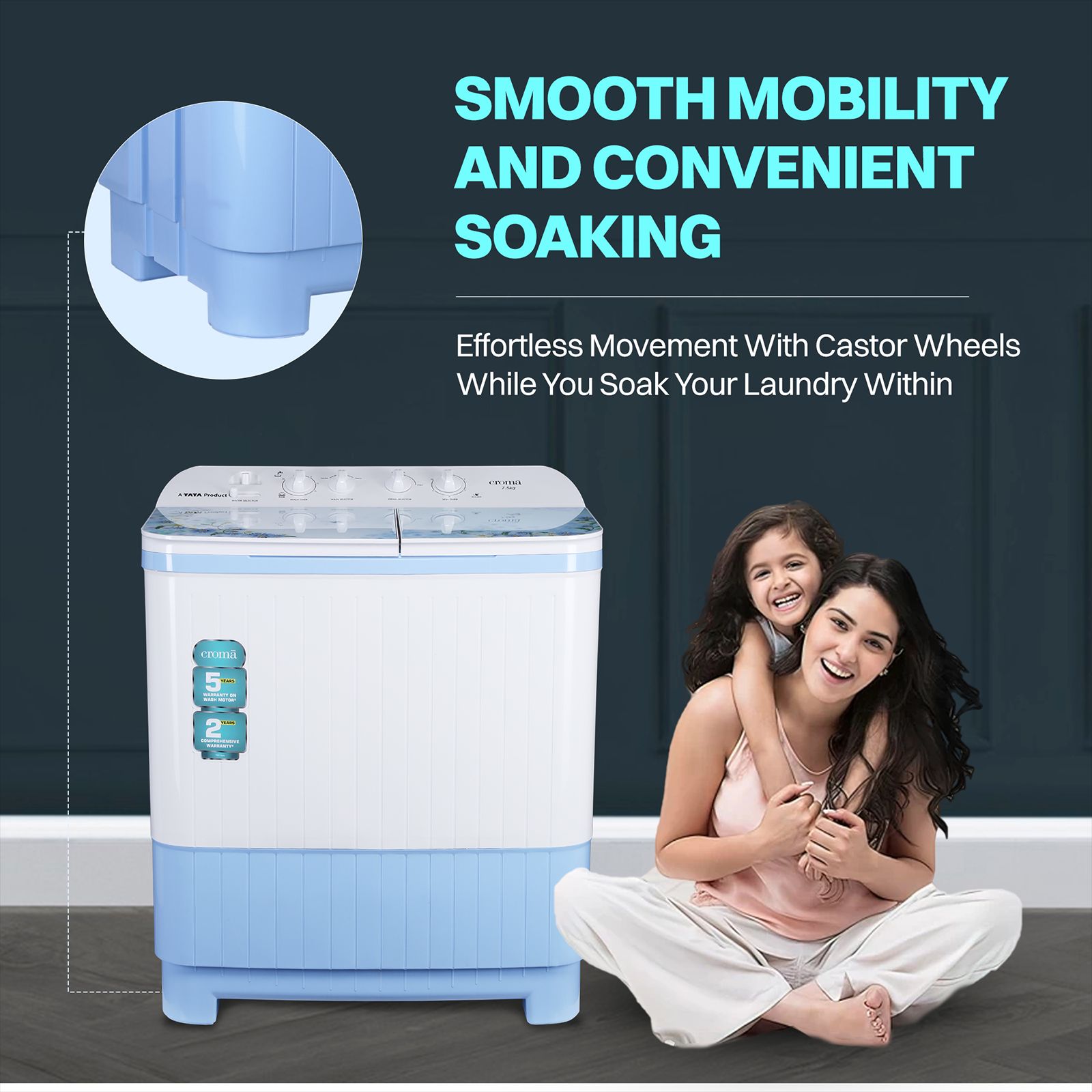 Croma 7.5 kg Semi Automatic Washing Machine with Auto Unbalancing Detection ( White) Croma 7.5 kg Semi Automatic Washing Machine with Auto Unbalancing Detection ( White)_8