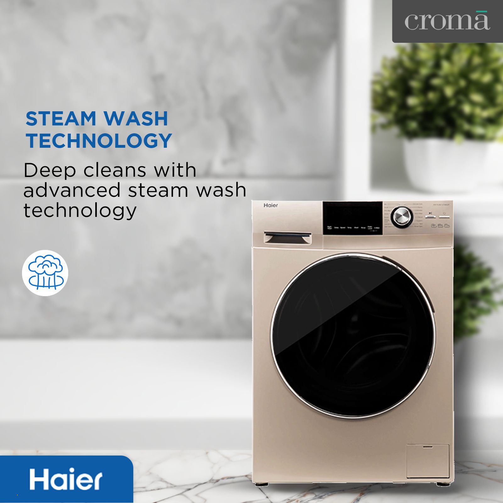 Haier 7 kg Fully Automatic Front Load Washing Machine (HW70-BD12636GNZP, Steam Wash Technology, Champagne Gold) Haier 7 kg Fully Automatic Front Load Washing Machine (HW70-BD12636GNZP, Steam Wash Technology, Champagne Gold)_8