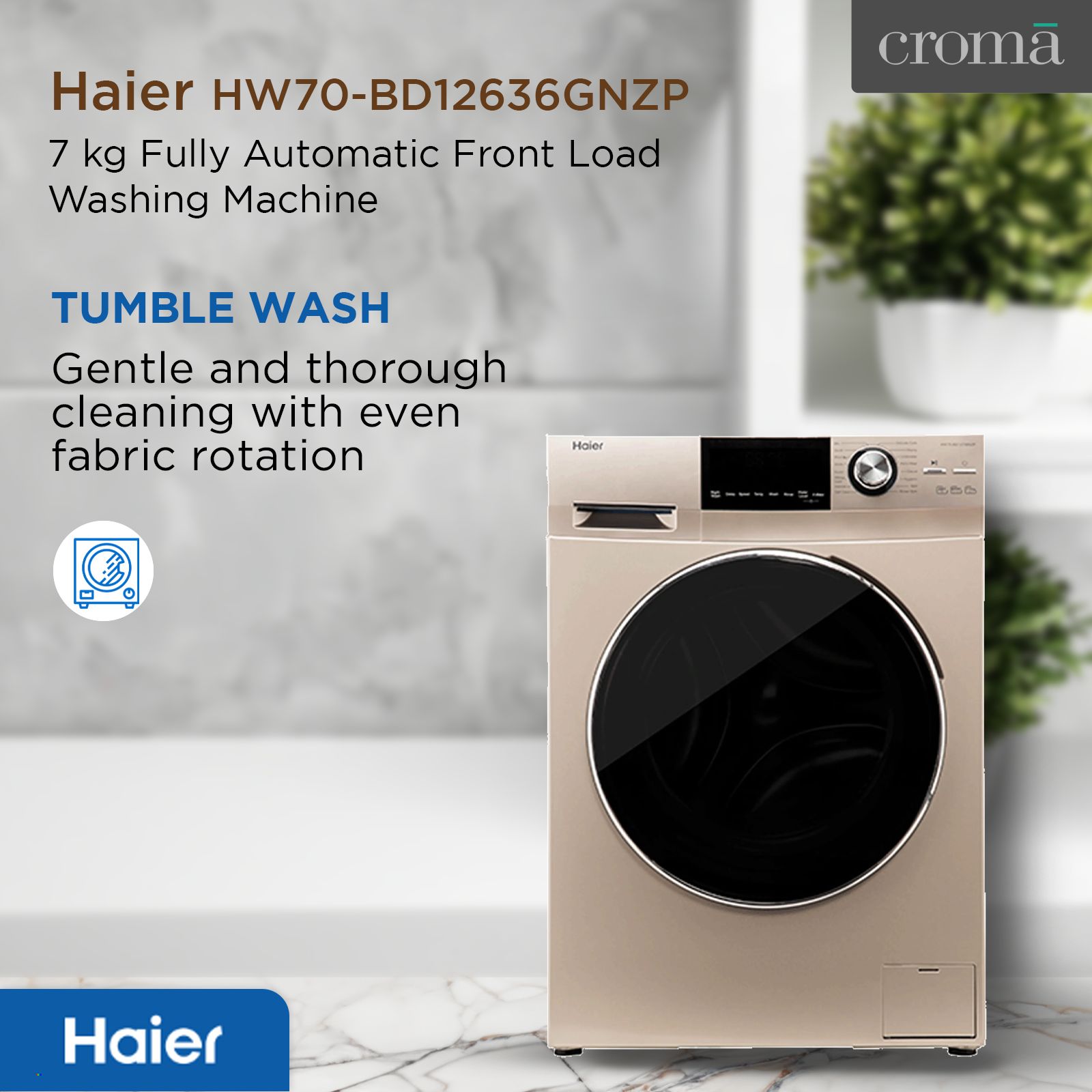 Haier 7 kg Fully Automatic Front Load Washing Machine (HW70-BD12636GNZP, Steam Wash Technology, Champagne Gold) Haier 7 kg Fully Automatic Front Load Washing Machine (HW70-BD12636GNZP, Steam Wash Technology, Champagne Gold)_6