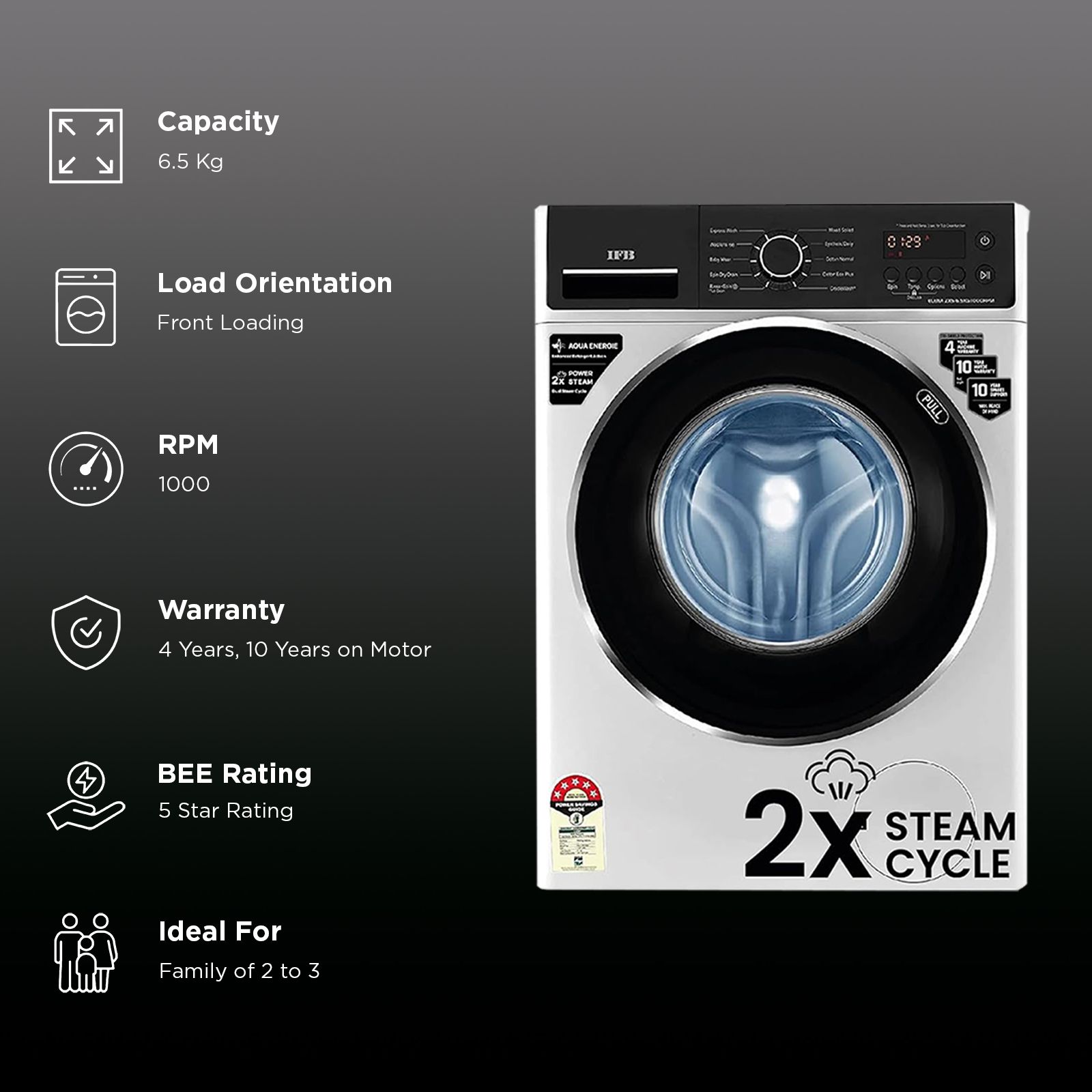 IFB 6.5 kg 5 Star Fully Automatic Front Load Washing Machine (Elena ZXS, In-Built Heater, Silver)_3