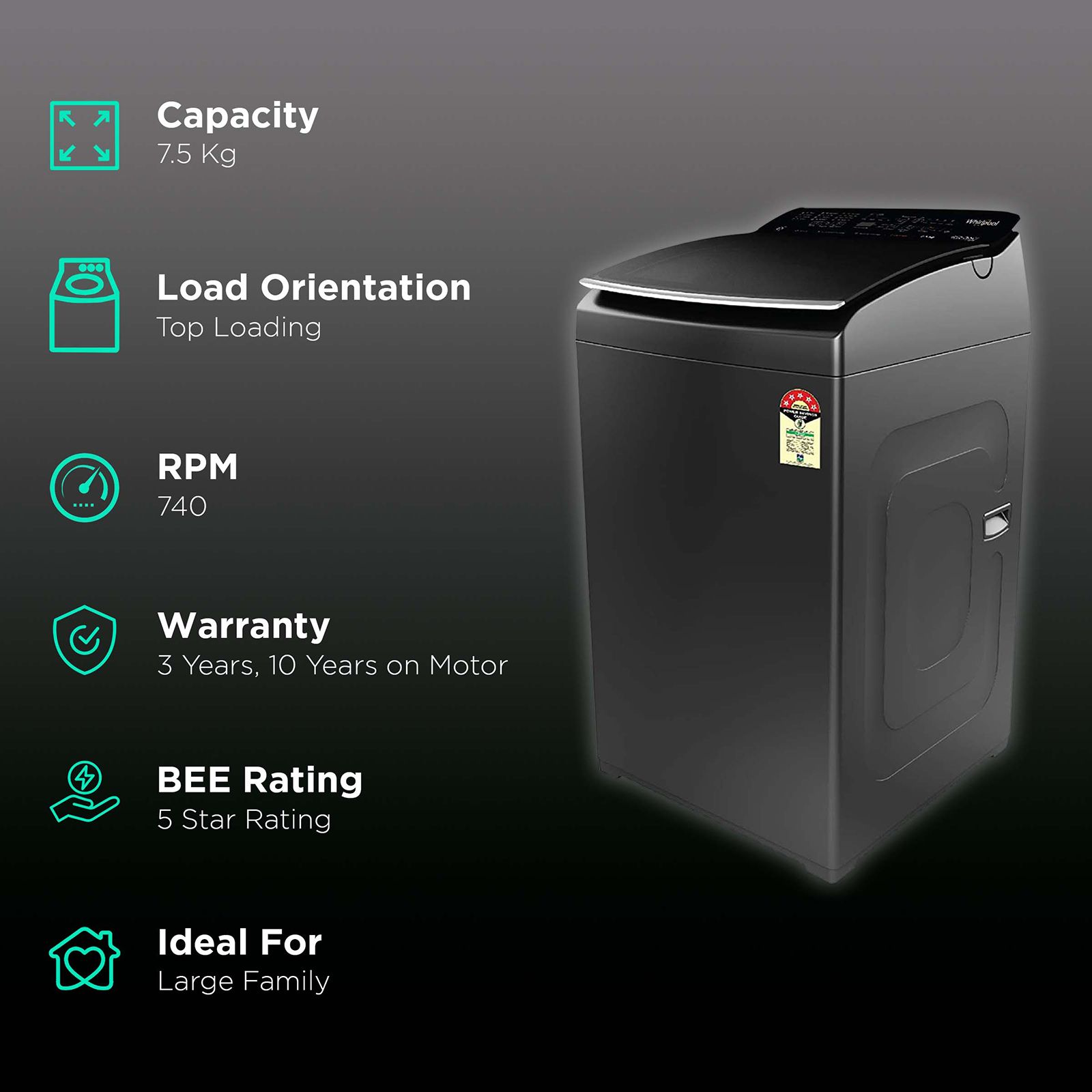 Whirlpool 7.5 kg 5 Star Fully Automatic Top Load Washing Machine (360 Degree Bloomwash Pro, 31403, In-Built Heater, Graphite) Whirlpool 7.5 kg 5 Star Fully Automatic Top Load Washing Machine (360 Degree Bloomwash Pro, 31403, In-Built Heater, Graphite)_2