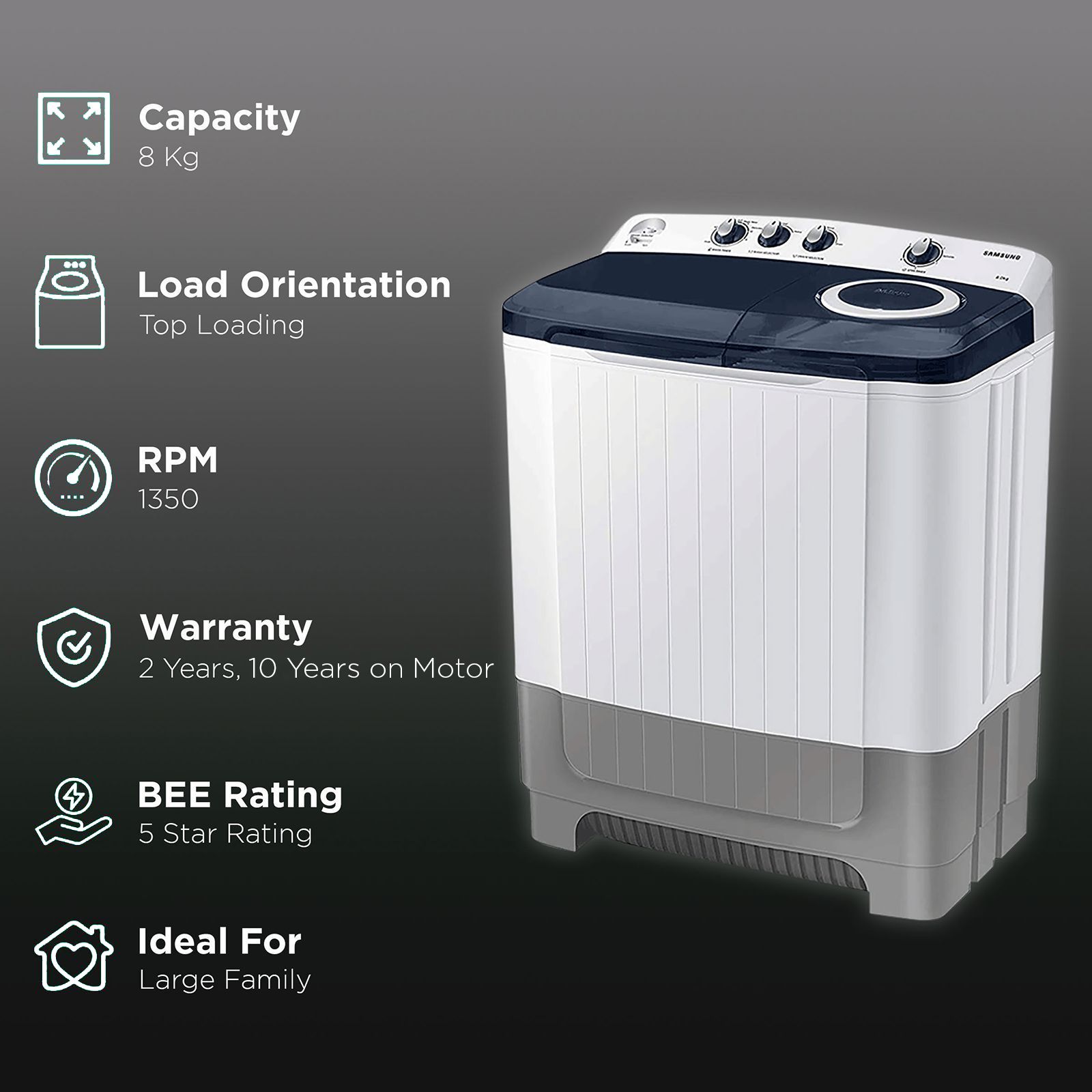 SAMSUNG 8 kg 5 Star Semi Automatic Washing Machine with Magic Filter (WT80R4200LG/TL, Light Grey) SAMSUNG 8 kg 5 Star Semi Automatic Washing Machine with Magic Filter (WT80R4200LG/TL, Light Grey)_2