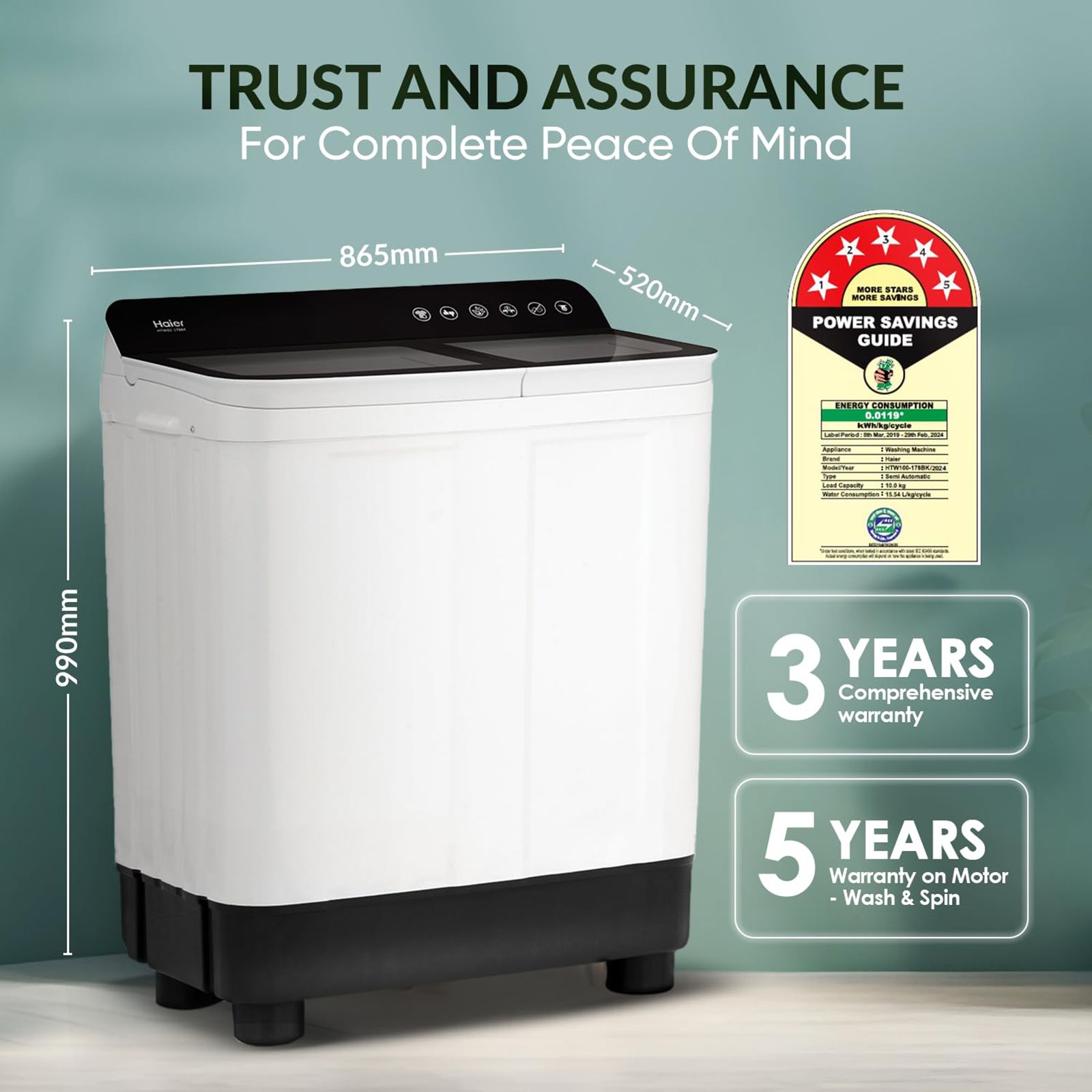 Haier 10 kg 5 Star Semi Automatic Washing Machine with 4D Magic Filter (HTW100-178BK, Black)_14