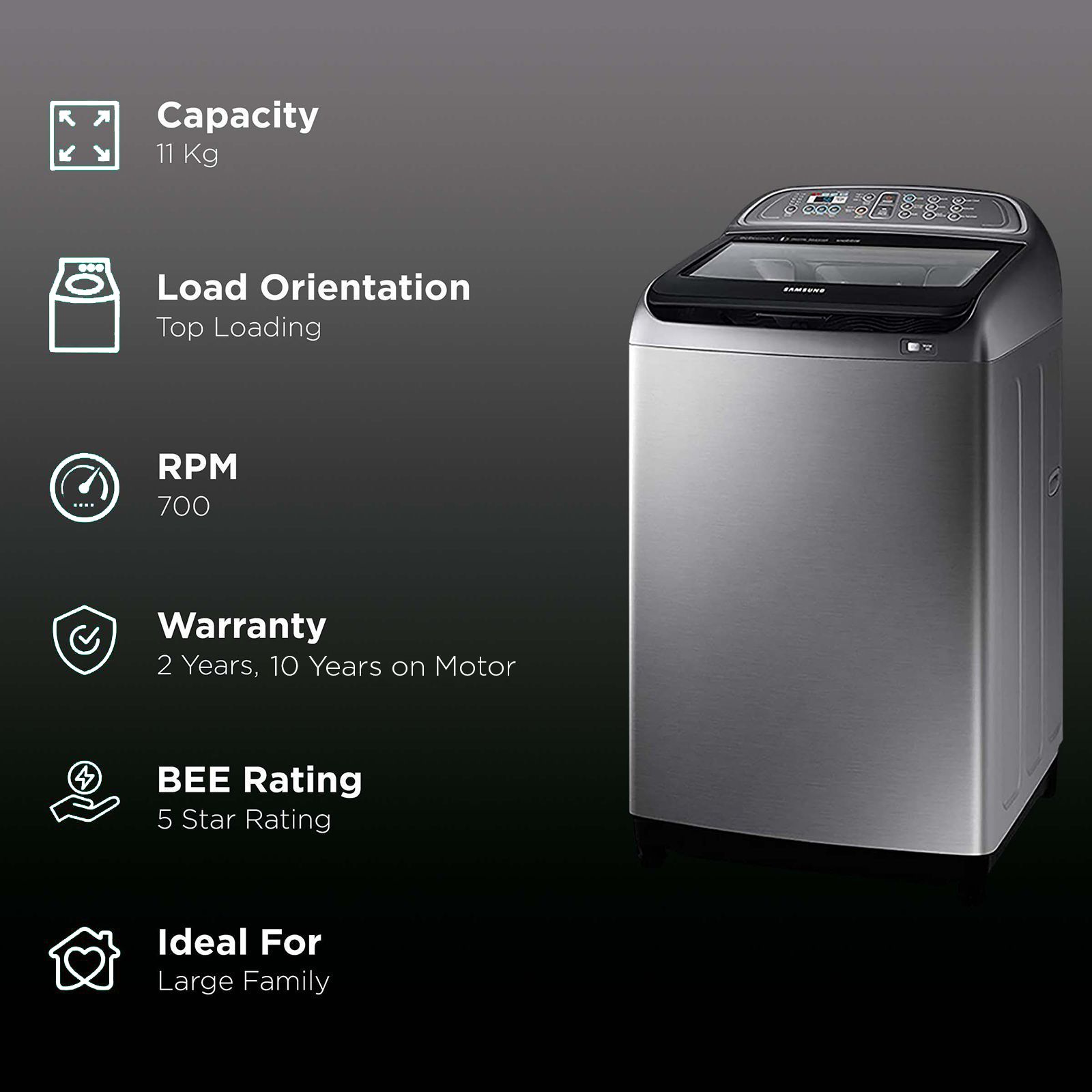 SAMSUNG 11 kg 5 Star Inverter Fully Automatic Top Load Washing Machine (WA11J5751SP/TL, Magic Filter, Inox Grey) SAMSUNG 11 kg 5 Star Inverter Fully Automatic Top Load Washing Machine (WA11J5751SP/TL, Magic Filter, Inox Grey)_2