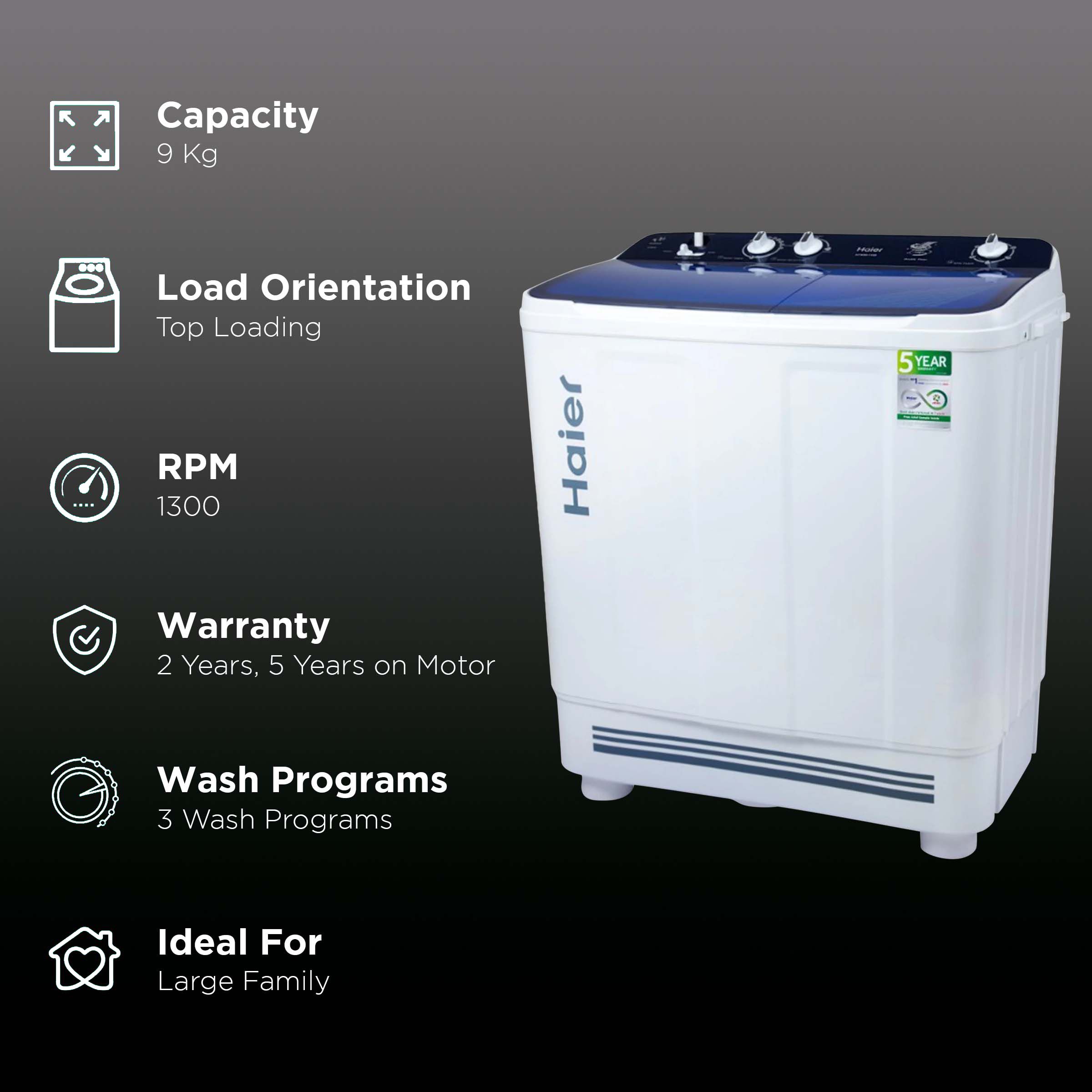 Haier 9 kg Semi Automatic Washing Machine with 4D Magic Filter (HTW90-1159, White/Blue) Haier 9 kg Semi Automatic Washing Machine with 4D Magic Filter (HTW90-1159, White/Blue)_2