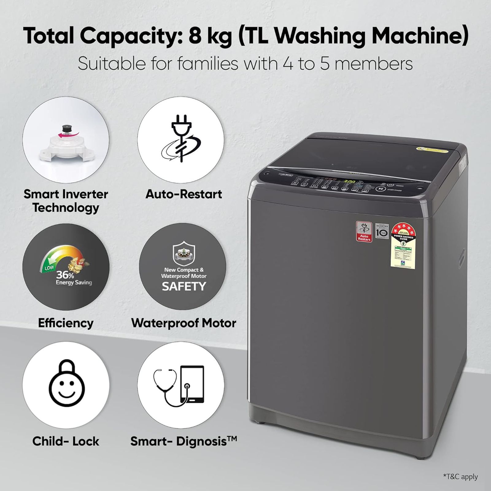 LG 8 kg 5 Star Inverter Fully Automatic Top Load Washing Machine (T80SJMB1Z.ABMQEIL, Smart Inverter Technology, Middle Black) LG 8 kg 5 Star Inverter Fully Automatic Top Load Washing Machine (T80SJMB1Z.ABMQEIL, Smart Inverter Technology, Middle Black)_13