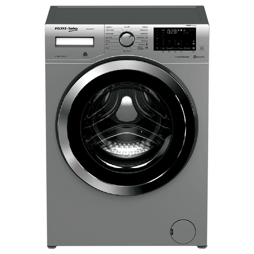 VOLTAS beko 8 kg 5 Star Inverter Fully Automatic Front Load Washing Machine (WFL8014VTSC, Steam Wash Technology, Grey)_1