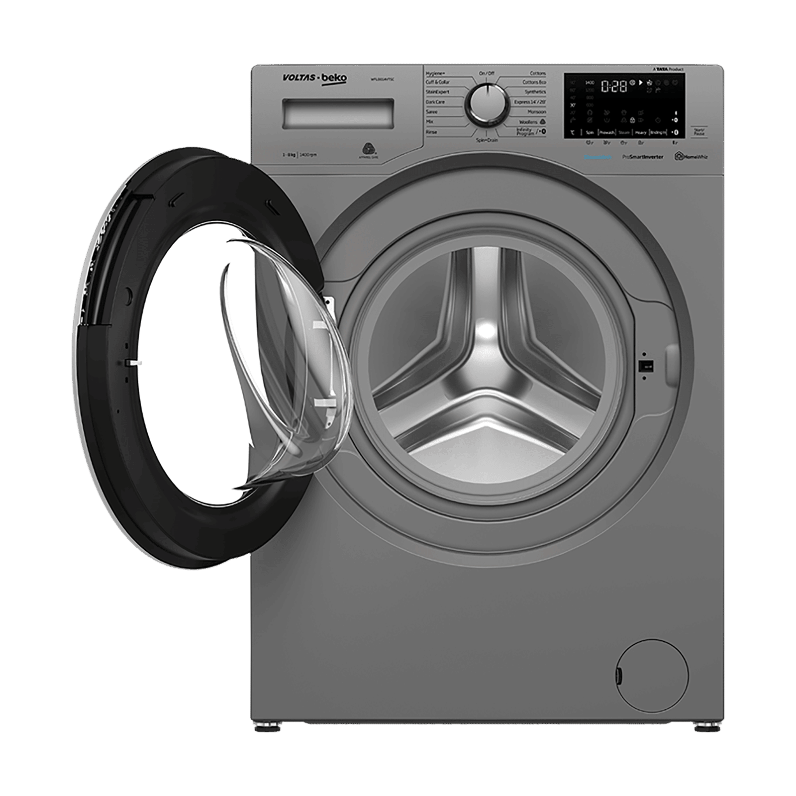 VOLTAS beko 8 kg 5 Star Inverter Fully Automatic Front Load Washing Machine (WFL8014VTSC, Steam Wash Technology, Grey)_5