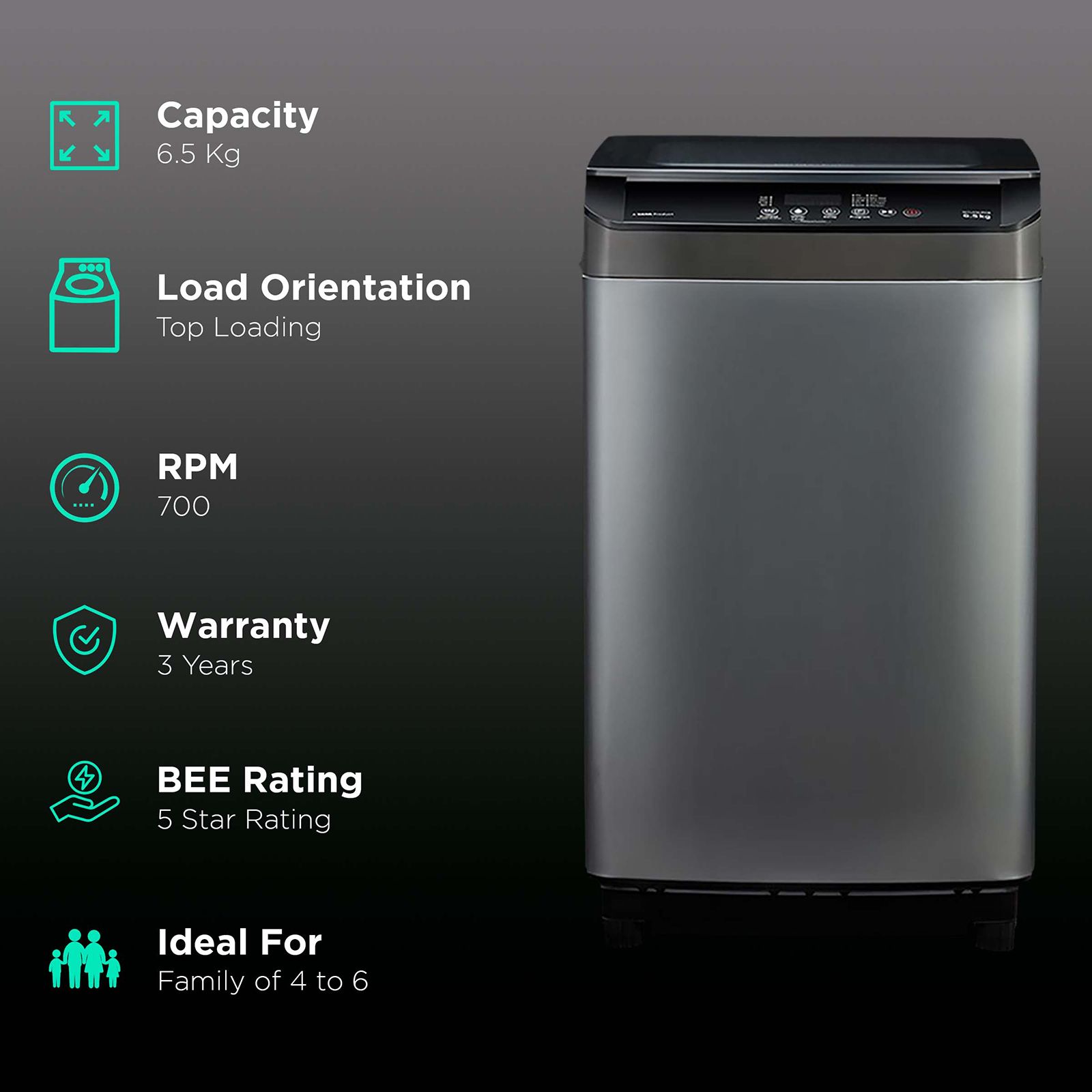 VOLTAS beko 6.5 kg 5 Star Fully Automatic Top Load Washing Machine (WTL65UPGB, Lint Filter, Grey)_2