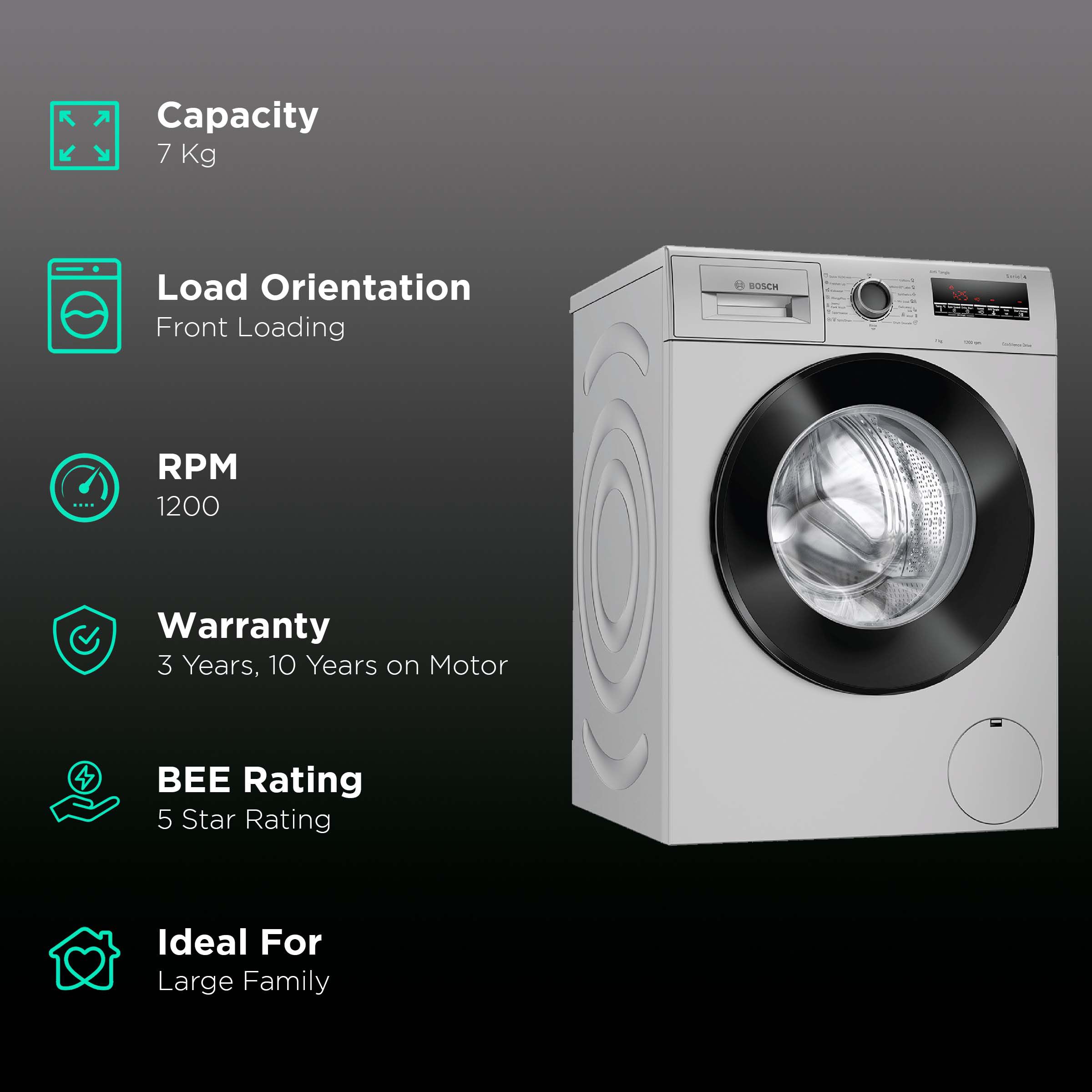 BOSCH 7 kg 5 Star Inverter Fully Automatic Front Load Washing Machine (Series 4, WAJ24262IN, Anti-Vibration Side Panel, Platinum Silver)_2