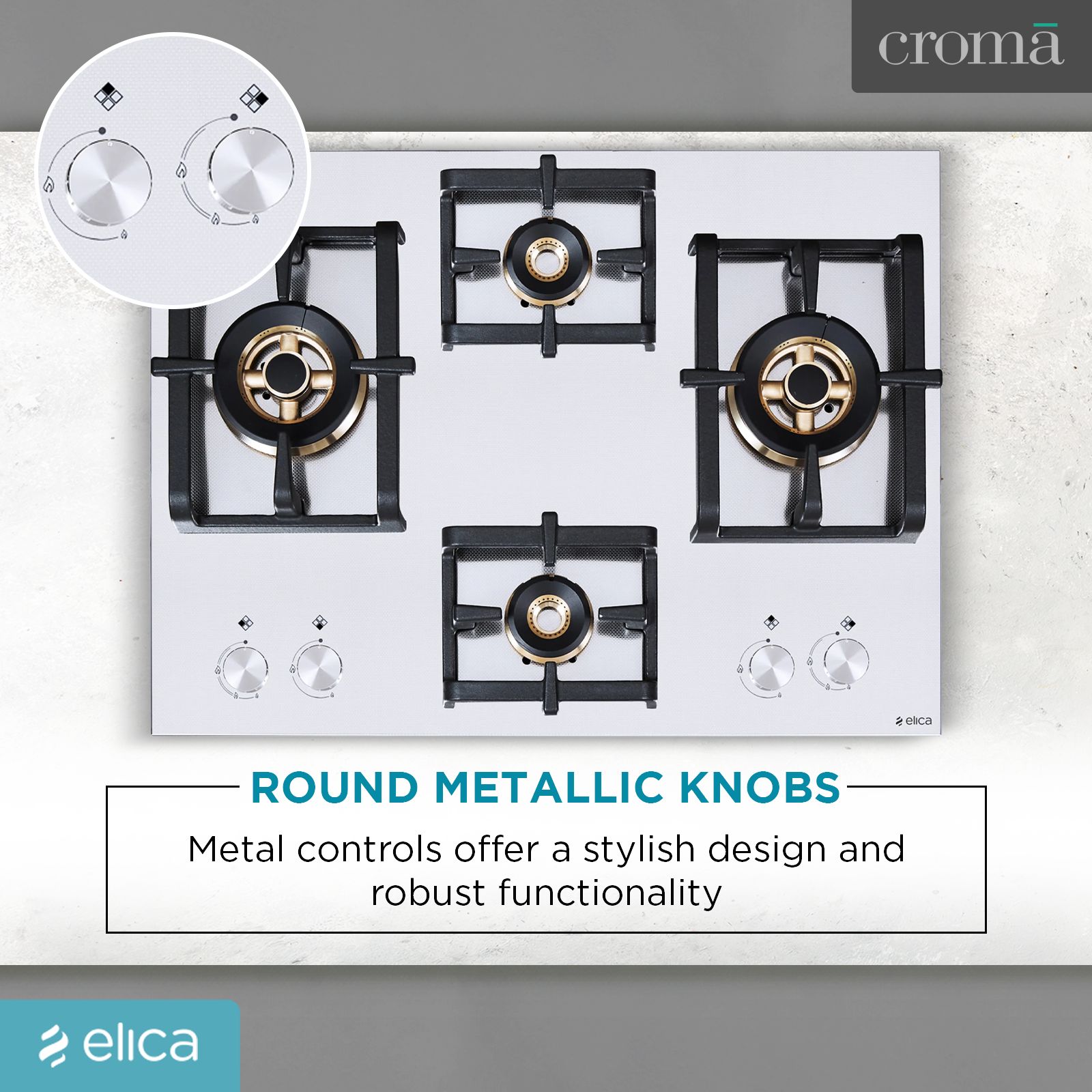 Elica INOX PRO FB MFC 4B 70 DX 4 Burner Automatic Electric Hob (Round Metallic Knob, Stainless Steel)_10