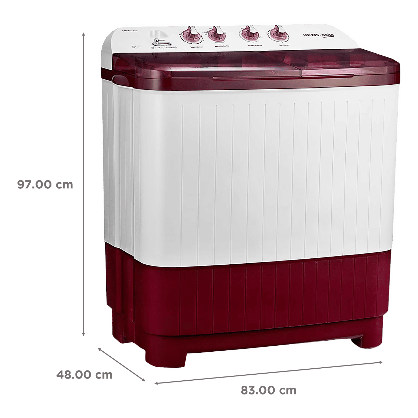 VOLTAS beko 7.5 kg 5 Star Semi Automatic Washing Machine with IPX4 Control Panel (WTT75DBRT, Burgundy) VOLTAS beko 7.5 kg 5 Star Semi Automatic Washing Machine with IPX4 Control Panel (WTT75DBRT, Burgundy)_3