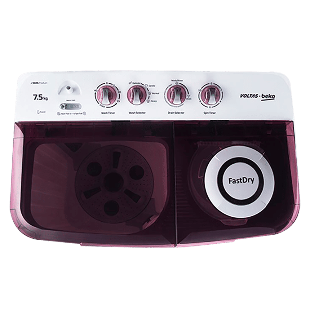 VOLTAS beko 7.5 kg 5 Star Semi Automatic Washing Machine with IPX4 Control Panel (WTT75DBRT, Burgundy) VOLTAS beko 7.5 kg 5 Star Semi Automatic Washing Machine with IPX4 Control Panel (WTT75DBRT, Burgundy)_4