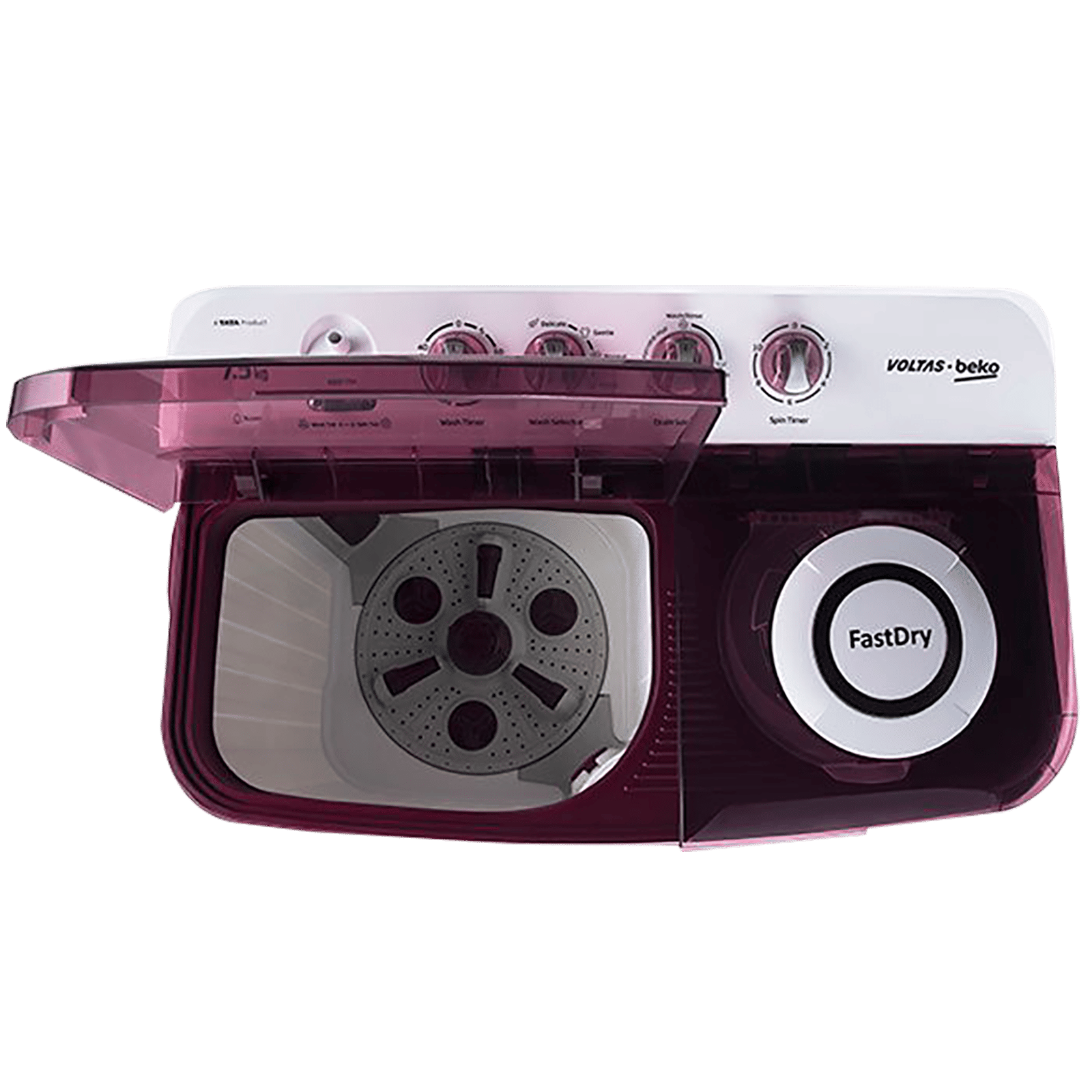 VOLTAS beko 7.5 kg 5 Star Semi Automatic Washing Machine with IPX4 Control Panel (WTT75DBRT, Burgundy) VOLTAS beko 7.5 kg 5 Star Semi Automatic Washing Machine with IPX4 Control Panel (WTT75DBRT, Burgundy)_7