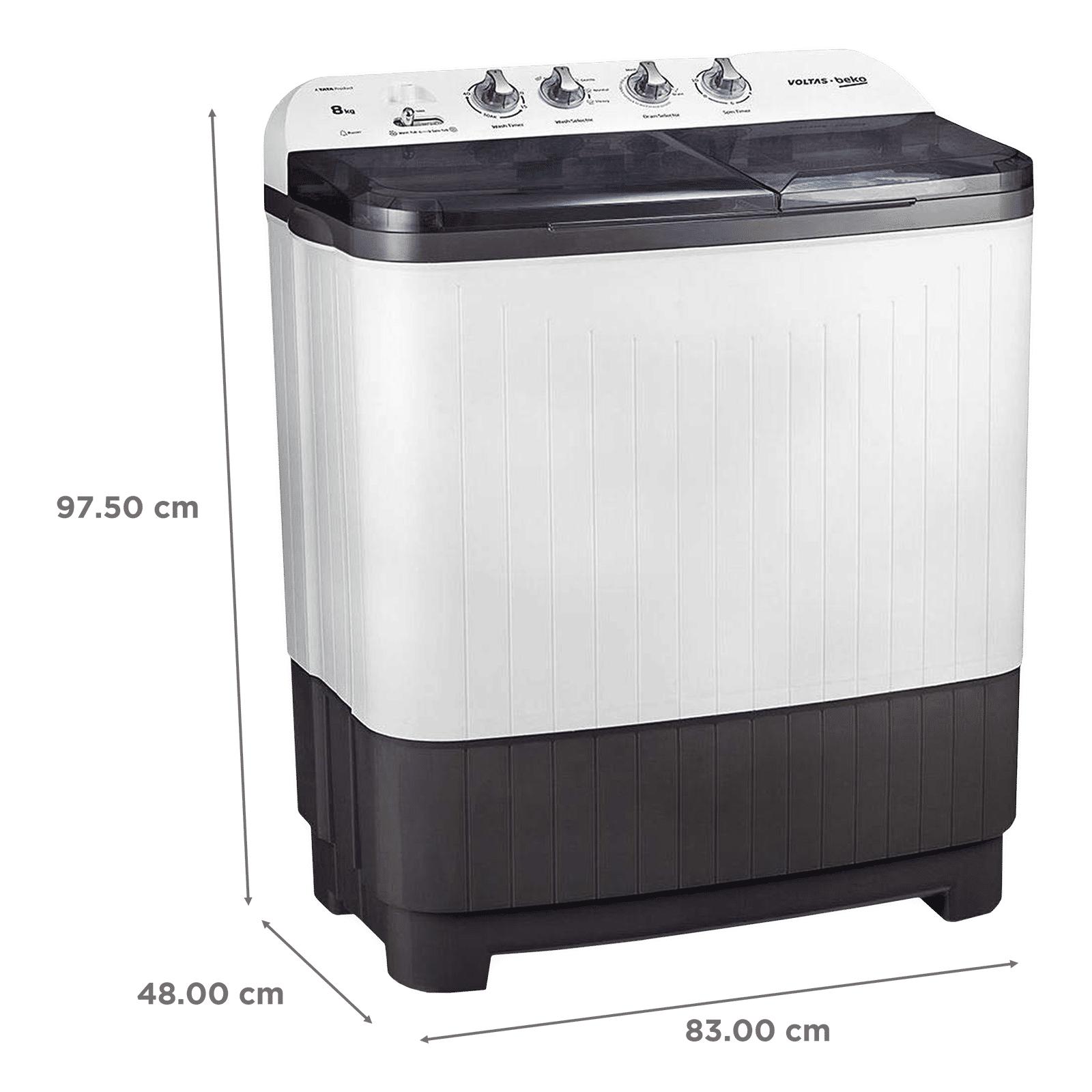VOLTAS beko 8 kg 5 Star Semi Automatic Washing Machine with IPX4 Control Panel (WTT80DGRT, Grey) VOLTAS beko 8 kg 5 Star Semi Automatic Washing Machine with IPX4 Control Panel (WTT80DGRT, Grey)_3